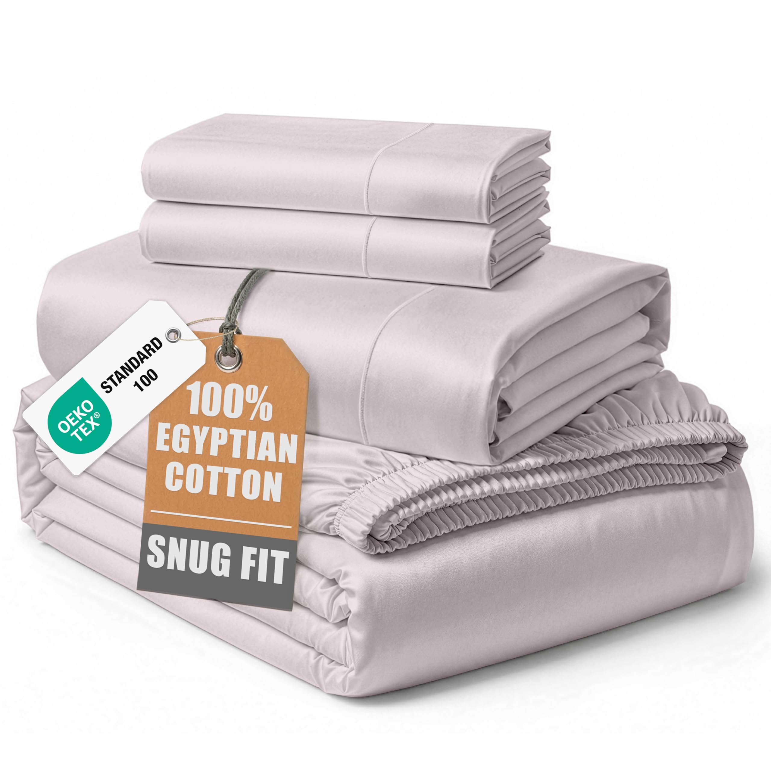 100% Egyptian Cotton Sheets Queen Size - Naturally Cooling & Breathable 4 Piece Silky Sateen Weave Queen Sheet Set, Ultra-Soft & Durable Hotel Luxury Sheets with 15" Snug Fit Deep Pockets - White