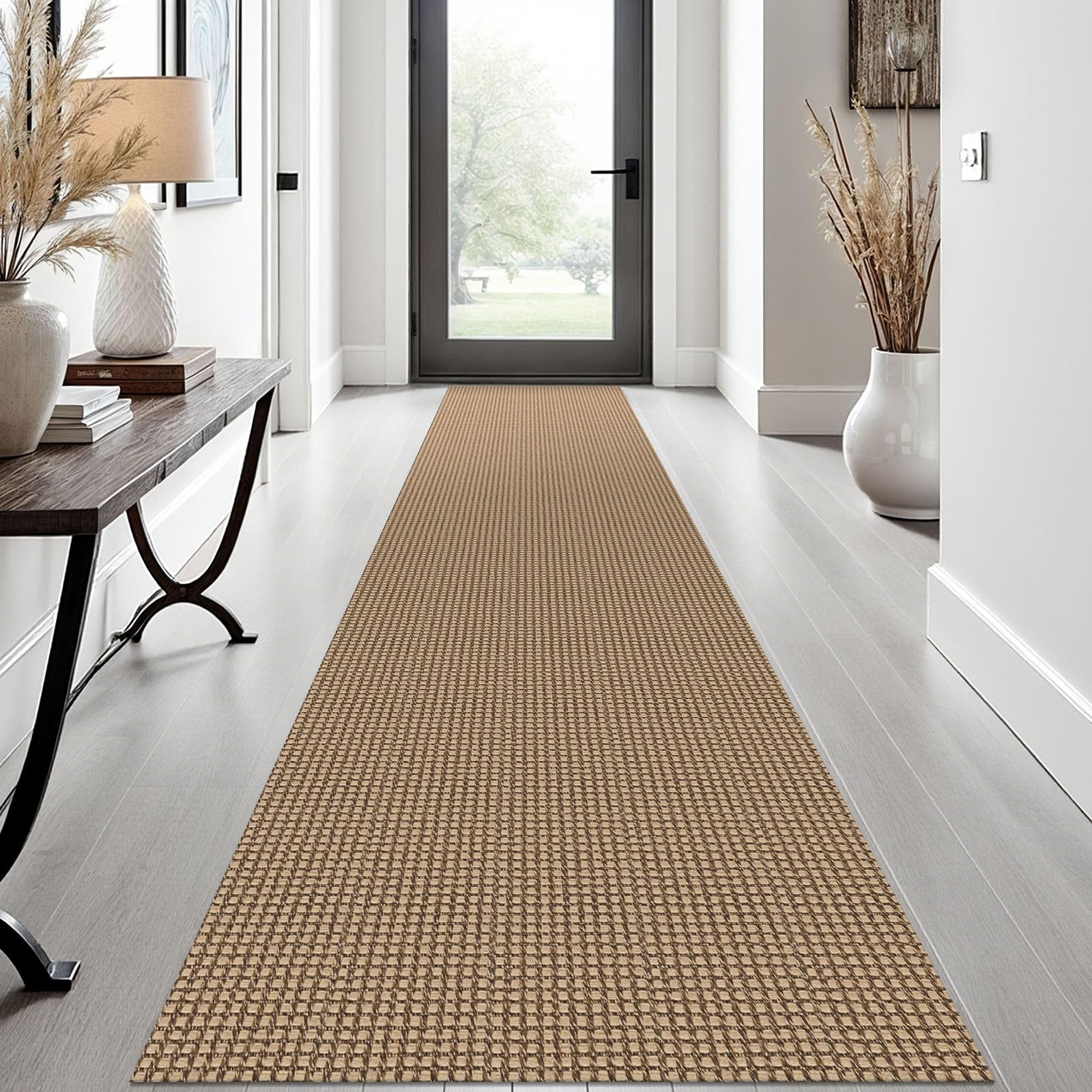 EARTHALL Woven Runner Rug 2x5 Ft Washable Runners for Hallways Cotton Non Slip Rubber Backed Kitchen Runner Braided Indoor Floor Carpet for Entryway, Hallway, Kitchen, Bedroom, Orange/Tan/Brown