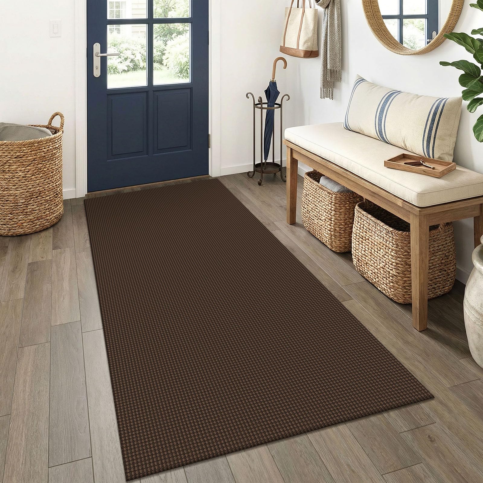 EARTHALL Woven Runner Rug 2x5 Ft Washable Runners for Hallways Cotton Non Slip Rubber Backed Kitchen Runner Braided Indoor Floor Carpet for Entryway, Hallway, Kitchen, Bedroom, Orange/Tan/Brown