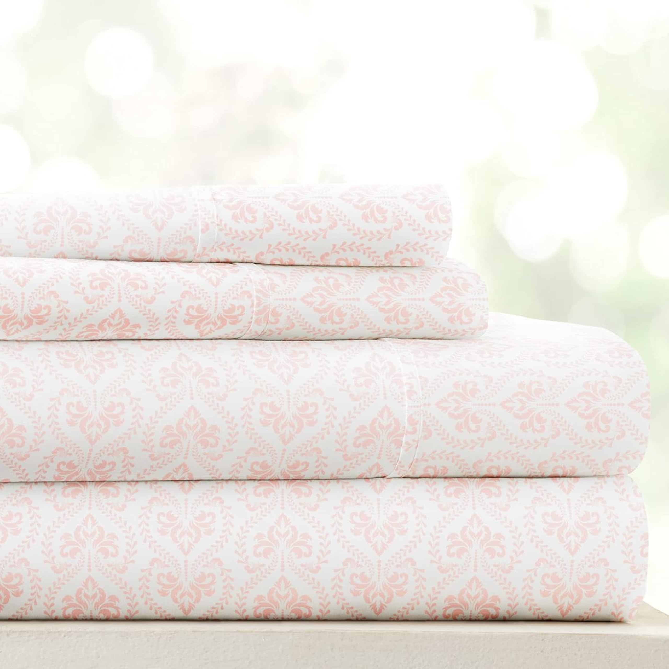 Linen Market 4 Piece Queen Sheet Set - Breathable, Double-Brushed Patterned Cooling Sheets – Oeko-TEX Certified Ultra Soft & Wrinkle-Free 16" Deep-Pocket Queen Sheets - Easy Care Soft Floral Pink