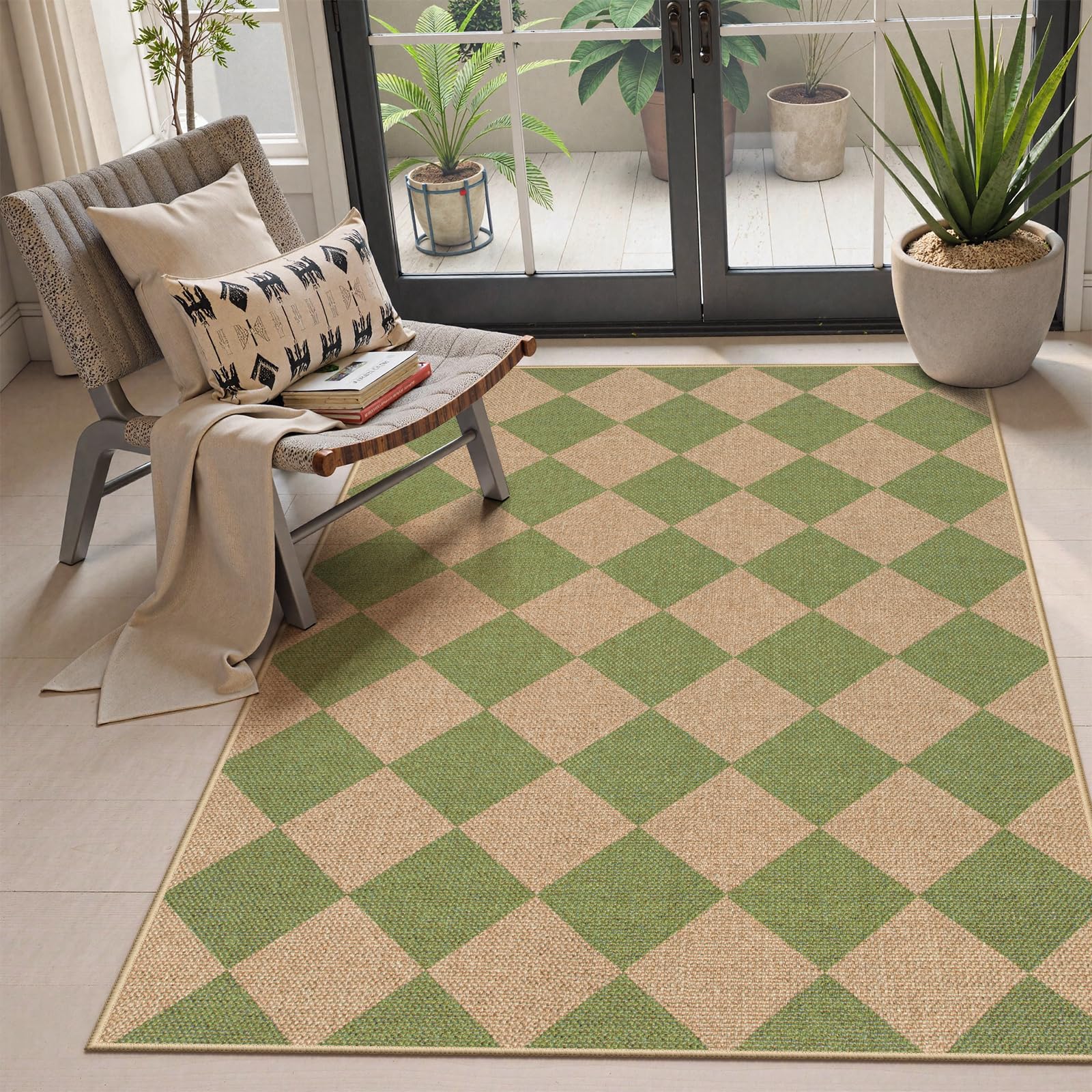 Lahome Colette Checkered Easy Jute Runner Rug, 2x8 Hallway Kitchen Runner Rug Non Slip Washable Outdoor Carpet for Entryway Indoor, Checkerboard Black Indoor Outdoor Carpet for Hallway 8ft Entry