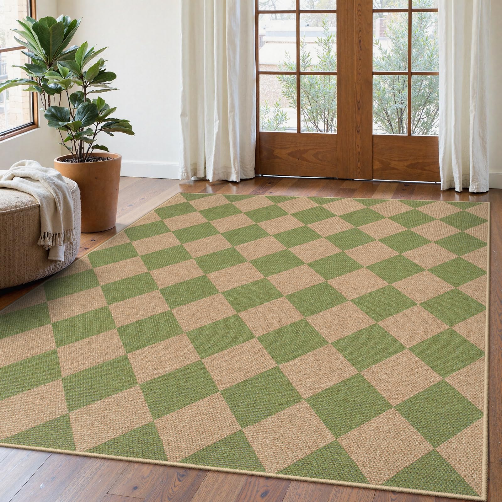 Lahome Colette Checkered Easy Jute Runner Rug, 2x8 Hallway Kitchen Runner Rug Non Slip Washable Outdoor Carpet for Entryway Indoor, Checkerboard Black Indoor Outdoor Carpet for Hallway 8ft Entry