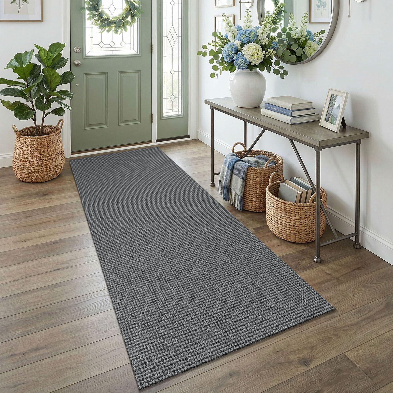 EARTHALL Woven Runner Rug 2x5 Ft Washable Runners for Hallways Cotton Non Slip Rubber Backed Kitchen Runner Braided Indoor Floor Carpet for Entryway, Hallway, Kitchen, Bedroom, Orange/Tan/Brown