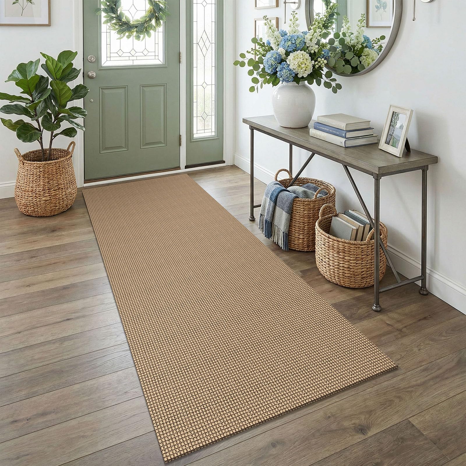 EARTHALL Woven Runner Rug 2x5 Ft Washable Runners for Hallways Cotton Non Slip Rubber Backed Kitchen Runner Braided Indoor Floor Carpet for Entryway, Hallway, Kitchen, Bedroom, Orange/Tan/Brown