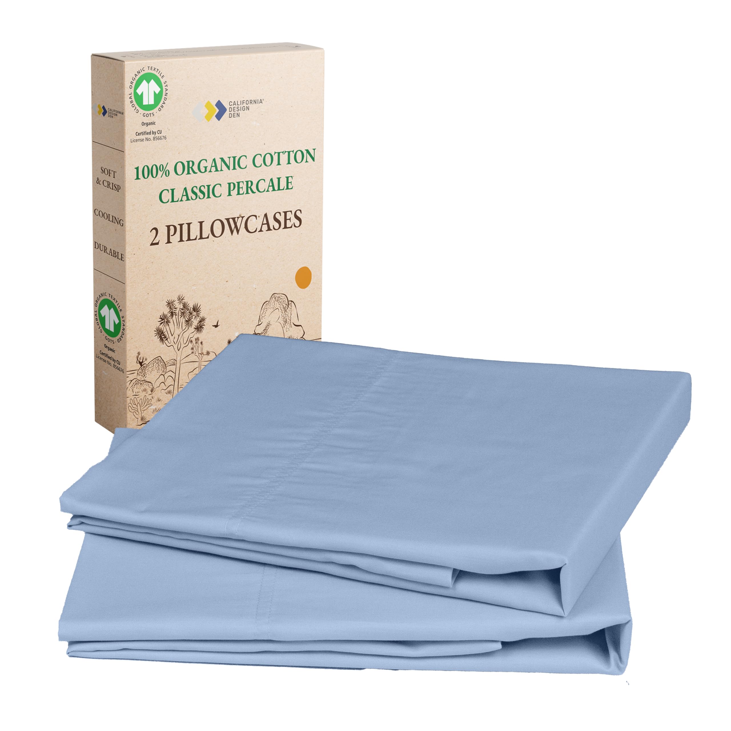 California Design Den 100% Organic Cotton Pillow Cases Queen/Standard Set of 2, Soft & Crisp Percale Weave Cotton Pillowcases (Bright White)