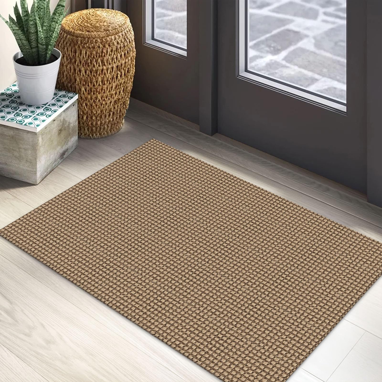 EARTHALL Woven Runner Rug 2x5 Ft Washable Runners for Hallways Cotton Non Slip Rubber Backed Kitchen Runner Braided Indoor Floor Carpet for Entryway, Hallway, Kitchen, Bedroom, Orange/Tan/Brown