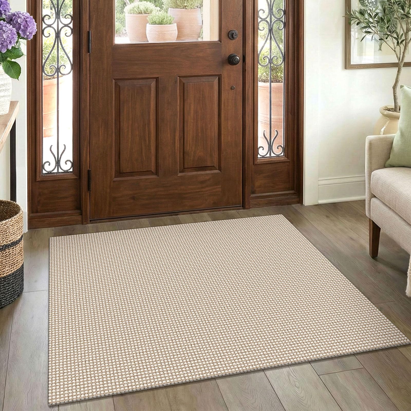 EARTHALL Woven Runner Rug 2x5 Ft Washable Runners for Hallways Cotton Non Slip Rubber Backed Kitchen Runner Braided Indoor Floor Carpet for Entryway, Hallway, Kitchen, Bedroom, Orange/Tan/Brown