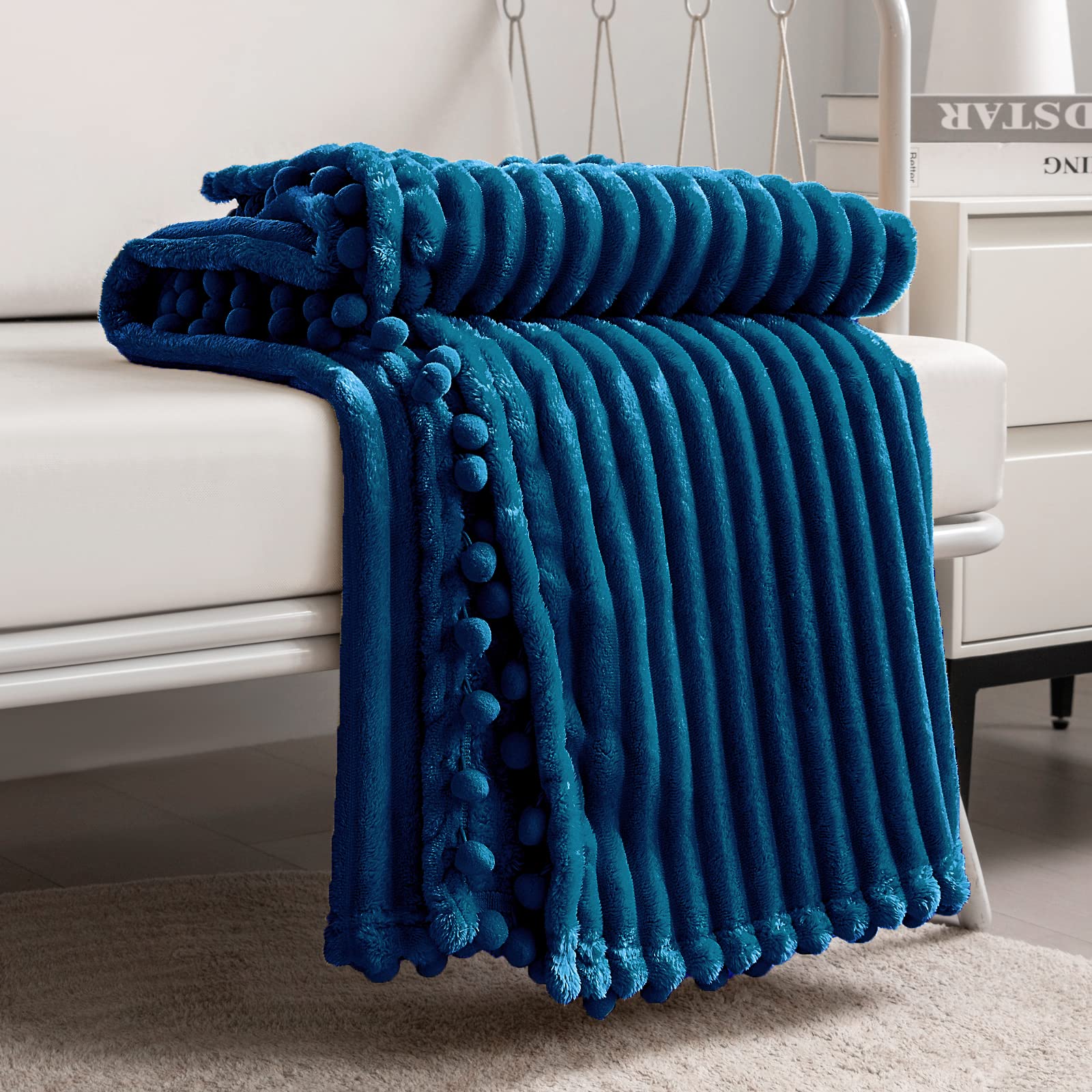 DISSA Fleece Blanket Twin Size – 60x80, Coral - Soft, Plush, Fluffy, Fuzzy, Warm, Cozy – Perfect Throw for Couch, Bed, Sofa - with Pompom Fringe - Flannel Blanket