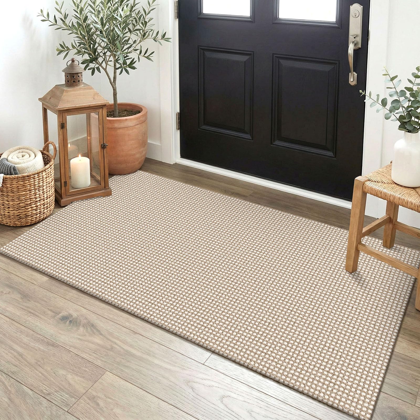 EARTHALL Woven Runner Rug 2x5 Ft Washable Runners for Hallways Cotton Non Slip Rubber Backed Kitchen Runner Braided Indoor Floor Carpet for Entryway, Hallway, Kitchen, Bedroom, Orange/Tan/Brown