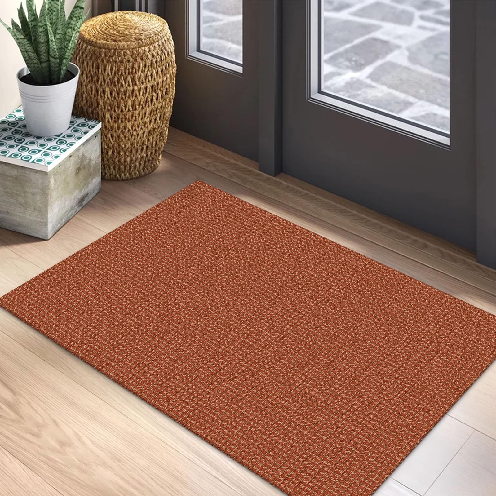 EARTHALL Woven Runner Rug 2x5 Ft Washable Runners for Hallways Cotton Non Slip Rubber Backed Kitchen Runner Braided Indoor Floor Carpet for Entryway, Hallway, Kitchen, Bedroom, Orange/Tan/Brown