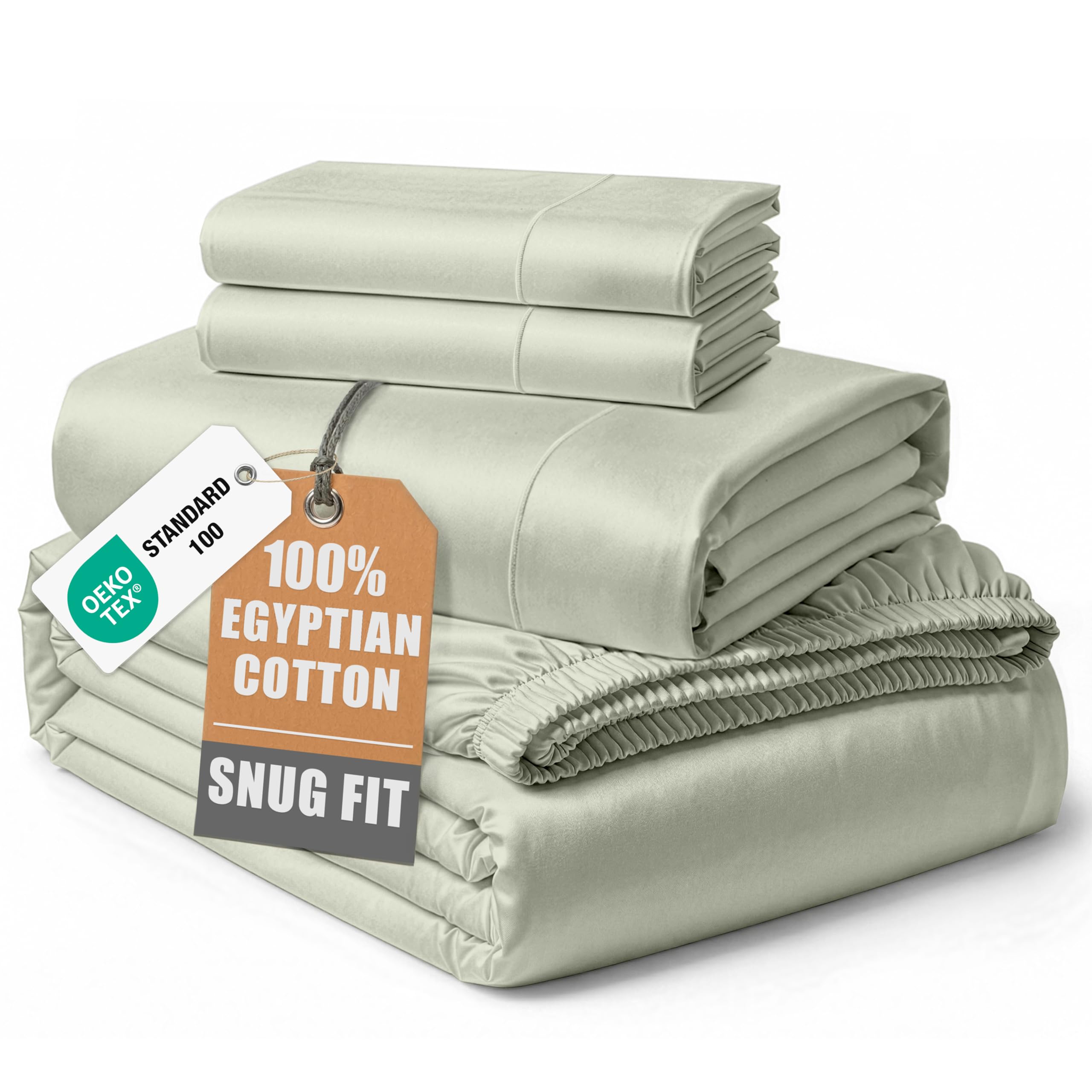 100% Egyptian Cotton Sheets Queen Size - Naturally Cooling & Breathable 4 Piece Silky Sateen Weave Queen Sheet Set, Ultra-Soft & Durable Hotel Luxury Sheets with 15" Snug Fit Deep Pockets - White