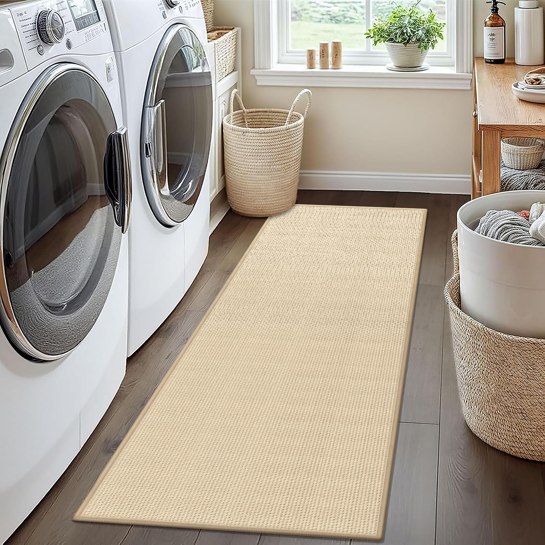 GOYLSER 10 ft Washable Runner Rug Jute Carpet Runner for Hallway, Non Slip Bath Rug Runner Mat, Beige Indoor Runner Rugs for Entryway