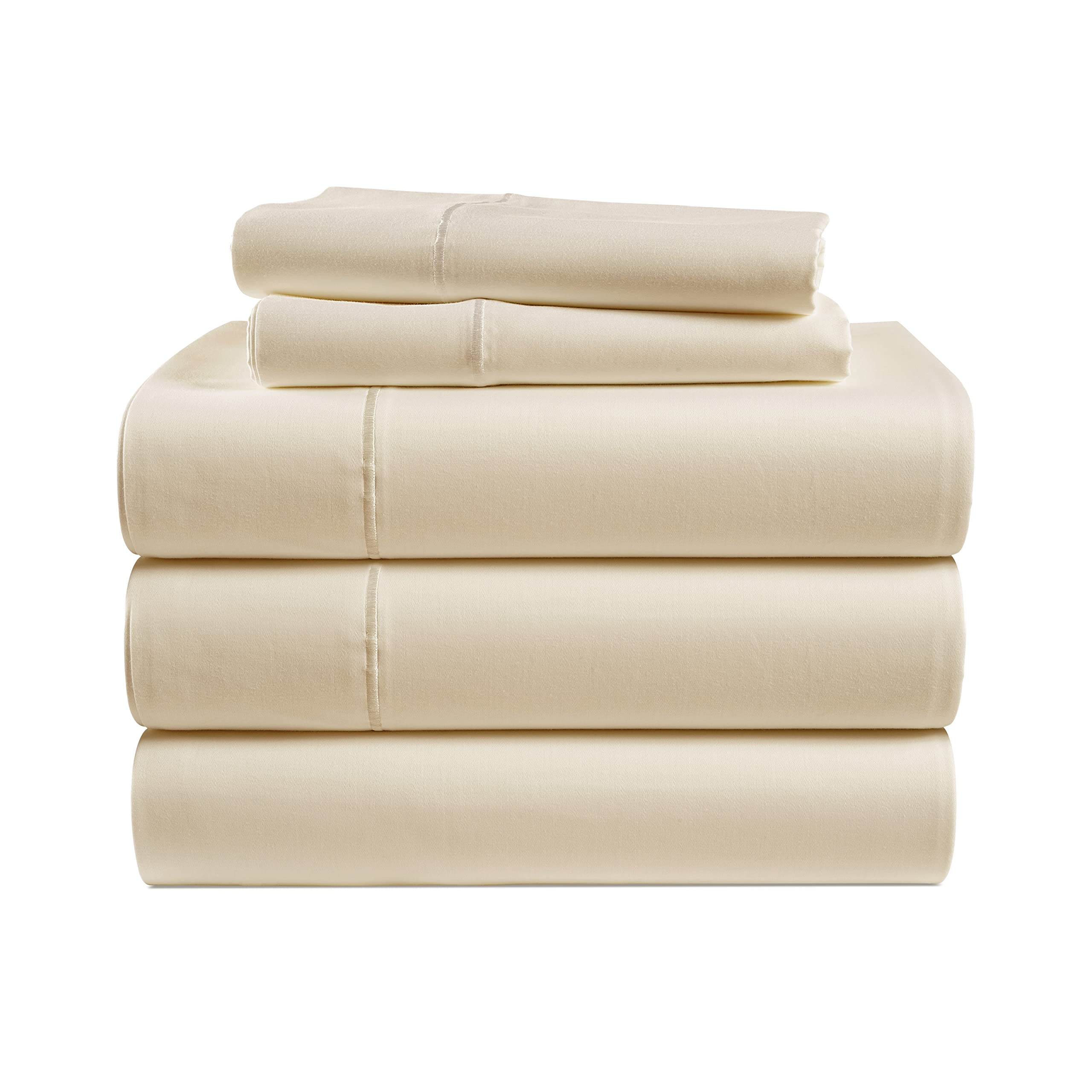100% Egyptian Cotton Sheets Queen Size - Naturally Cooling & Breathable 4 Piece Silky Sateen Weave Queen Sheet Set, Ultra-Soft & Durable Hotel Luxury Sheets with 15" Snug Fit Deep Pockets - White