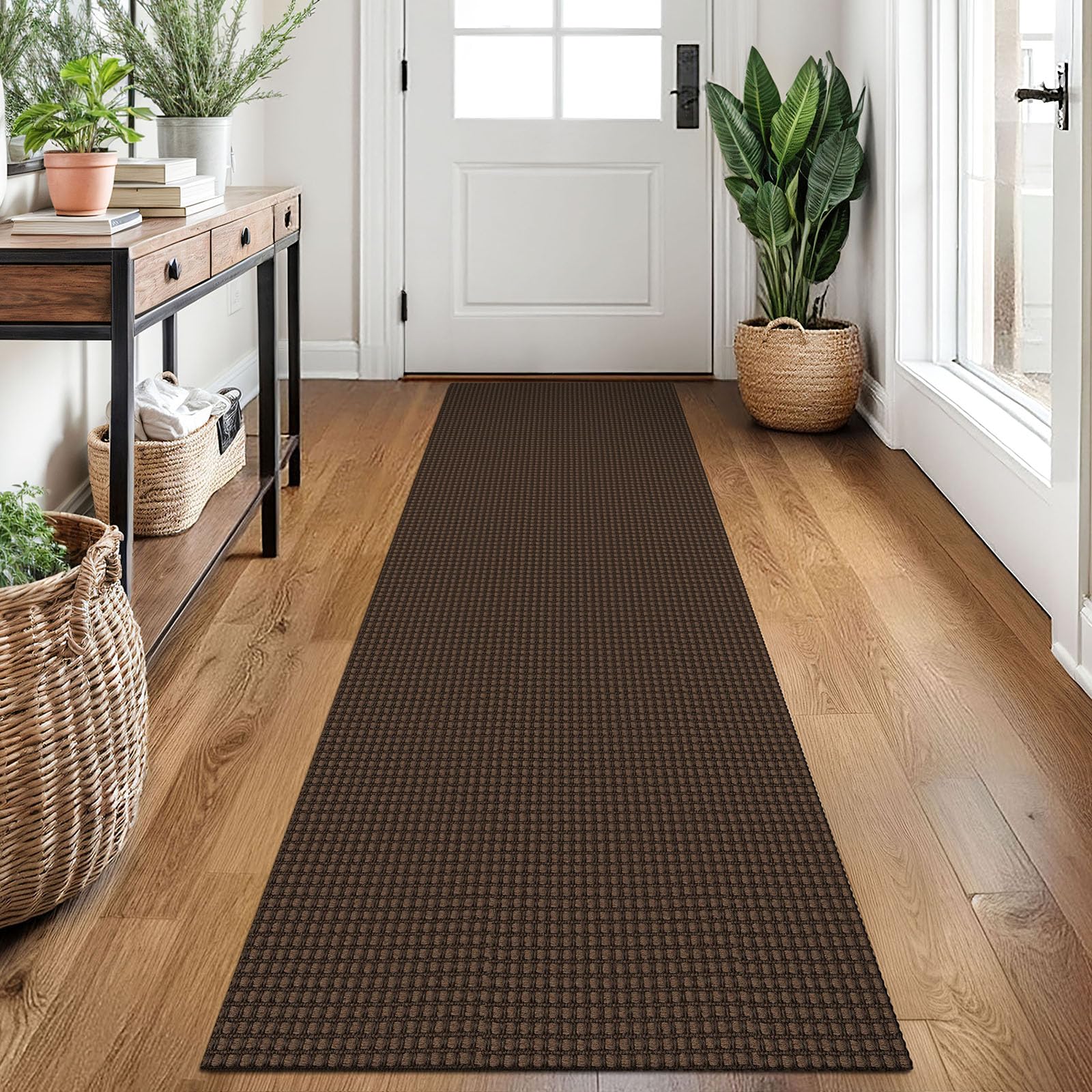 EARTHALL Woven Runner Rug 2x5 Ft Washable Runners for Hallways Cotton Non Slip Rubber Backed Kitchen Runner Braided Indoor Floor Carpet for Entryway, Hallway, Kitchen, Bedroom, Orange/Tan/Brown