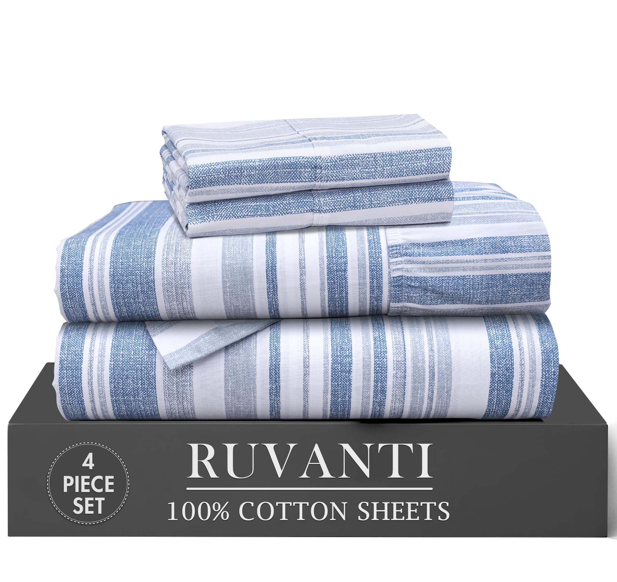 RUVANTI 6 Pcs Cotton Sheets - 100% Natural Cotton Soft, Lightweight & Breathable Crispy Percale Bed Sheets, Queen Sheet Set 16" Deep Pockets, Wild Flower
