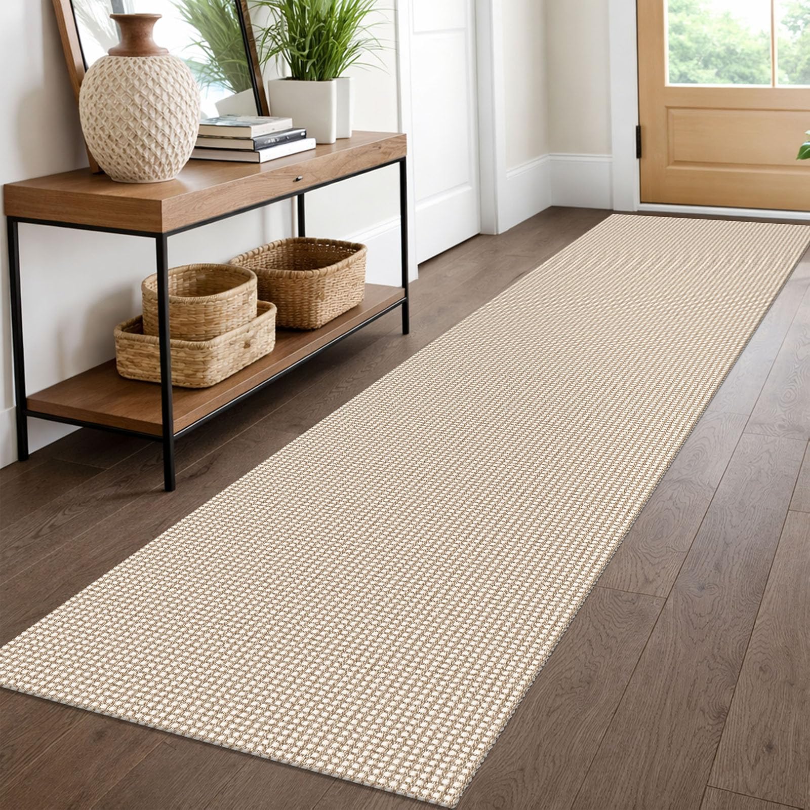 EARTHALL Woven Runner Rug 2x5 Ft Washable Runners for Hallways Cotton Non Slip Rubber Backed Kitchen Runner Braided Indoor Floor Carpet for Entryway, Hallway, Kitchen, Bedroom, Orange/Tan/Brown