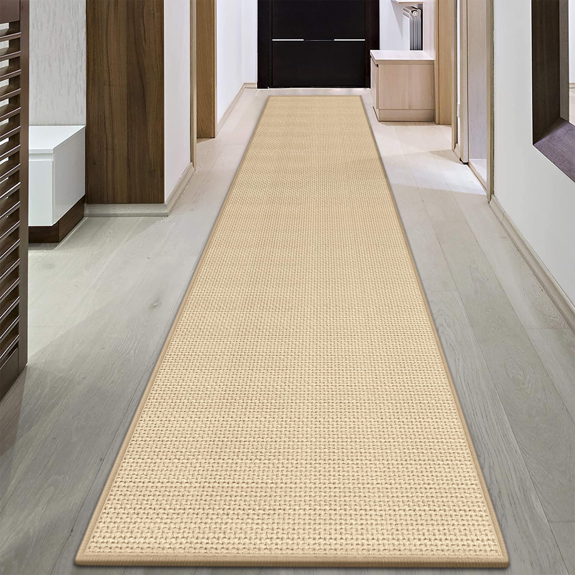 GOYLSER 10 ft Washable Runner Rug Jute Carpet Runner for Hallway, Non Slip Bath Rug Runner Mat, Beige Indoor Runner Rugs for Entryway