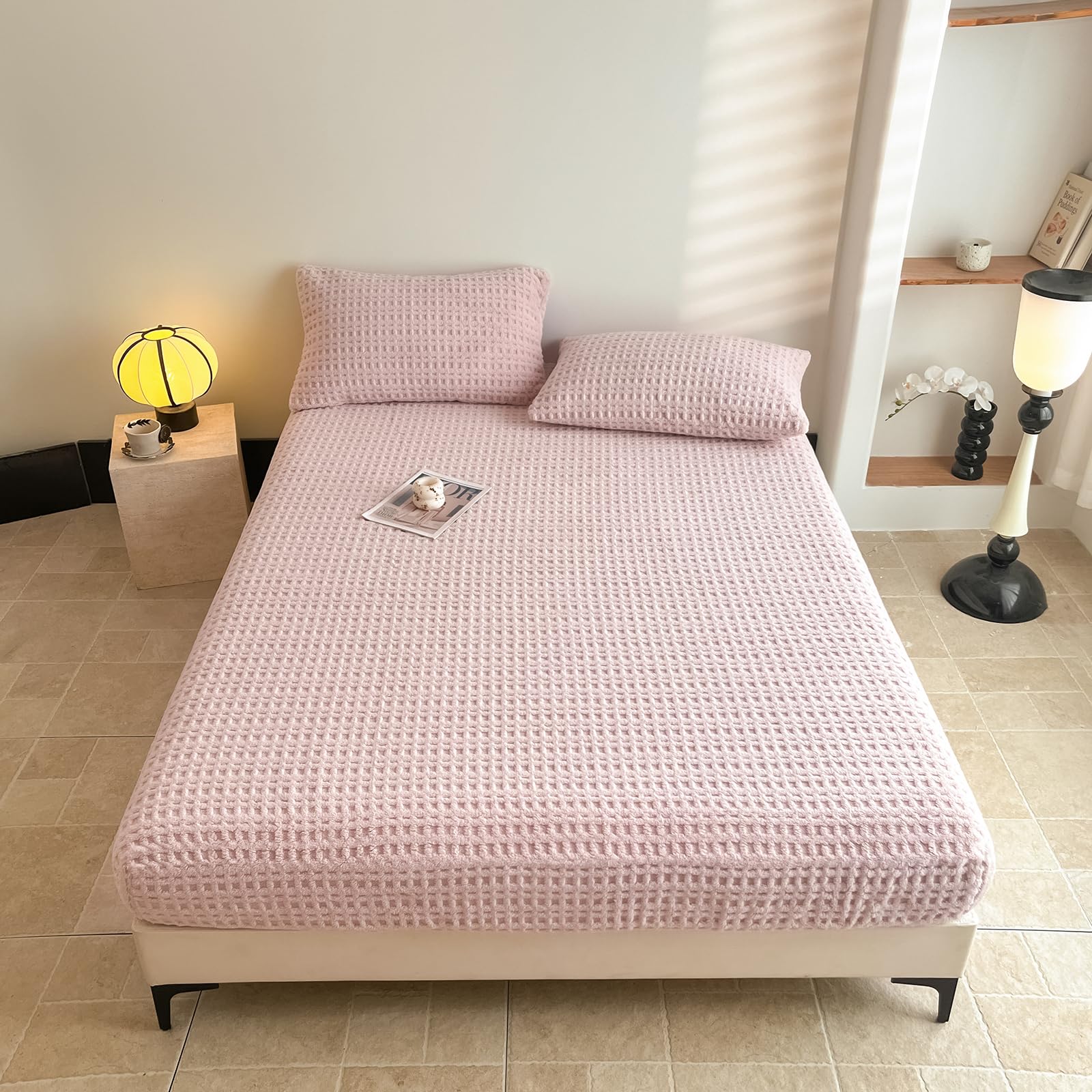 Velvet Fitted Sheet Full Size,Fleece Plush Bed Sheet Mattress Protector Cover with 15'' Deep Pocket Warm Fuzzy Bottom Sheet (Not Include Pillowcases)