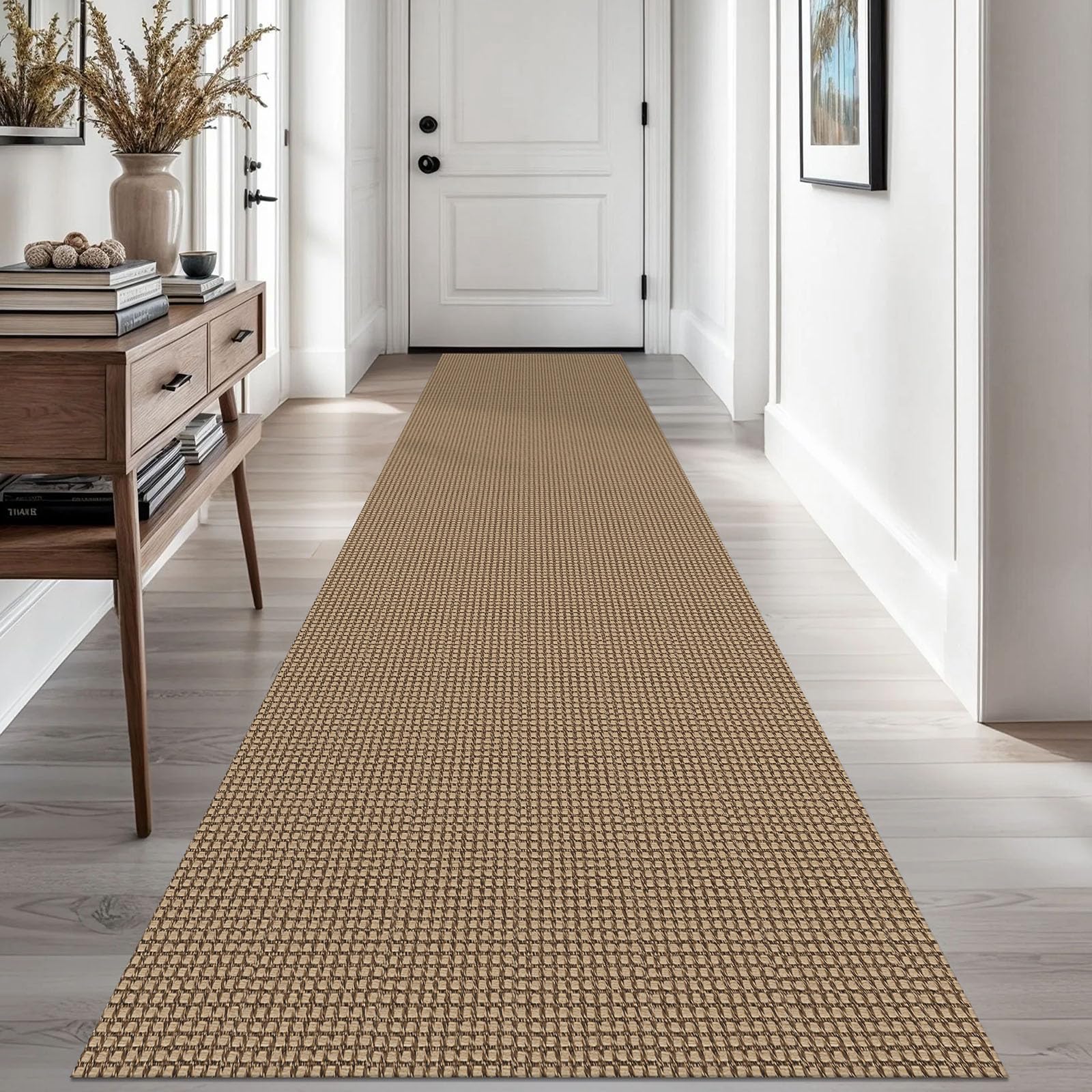 EARTHALL Woven Runner Rug 2x5 Ft Washable Runners for Hallways Cotton Non Slip Rubber Backed Kitchen Runner Braided Indoor Floor Carpet for Entryway, Hallway, Kitchen, Bedroom, Orange/Tan/Brown