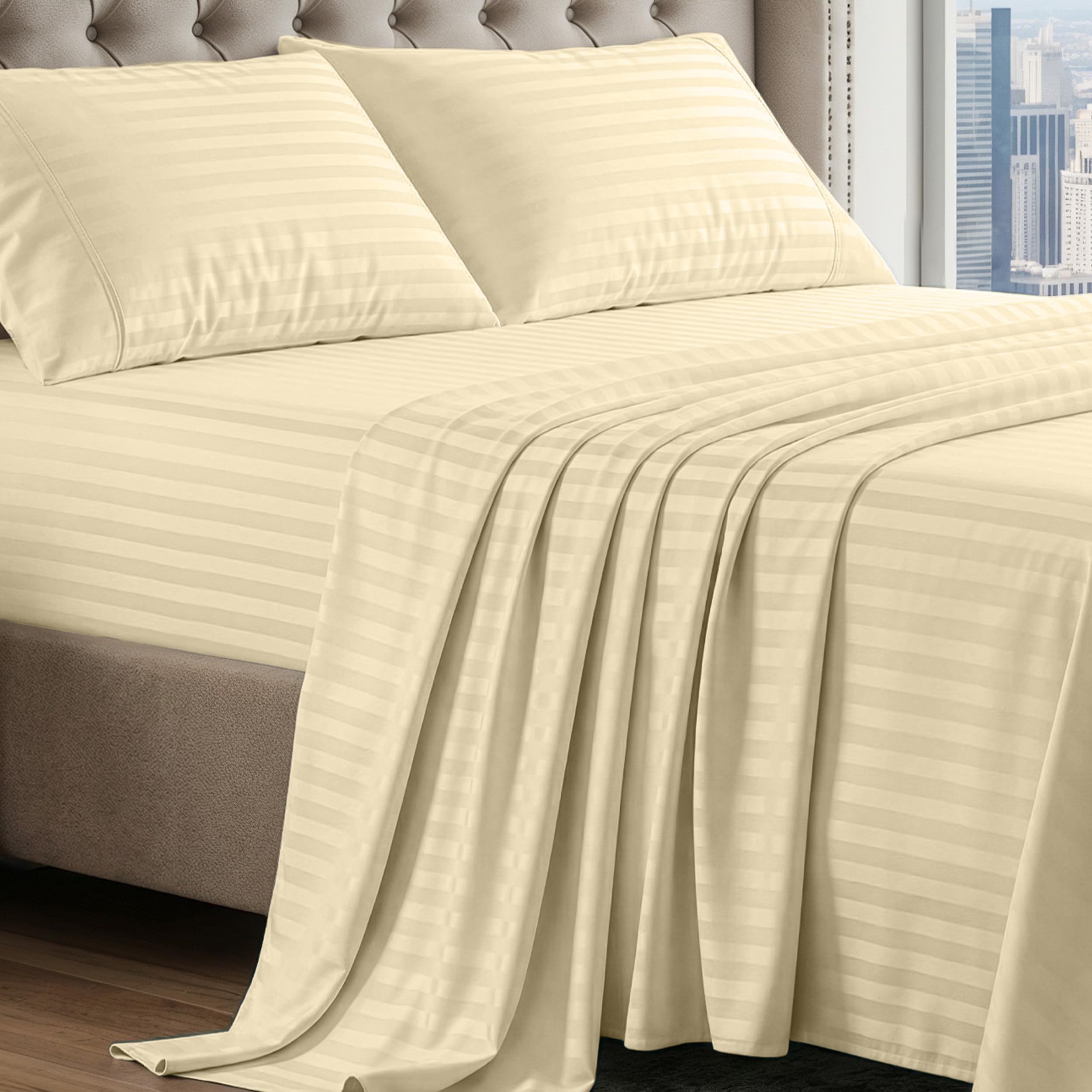 100% Egyptian Cotton Sheets Queen Size - Naturally Cooling & Breathable 4 Piece Silky Sateen Weave Queen Sheet Set, Ultra-Soft & Durable Hotel Luxury Sheets with 15" Snug Fit Deep Pockets - White