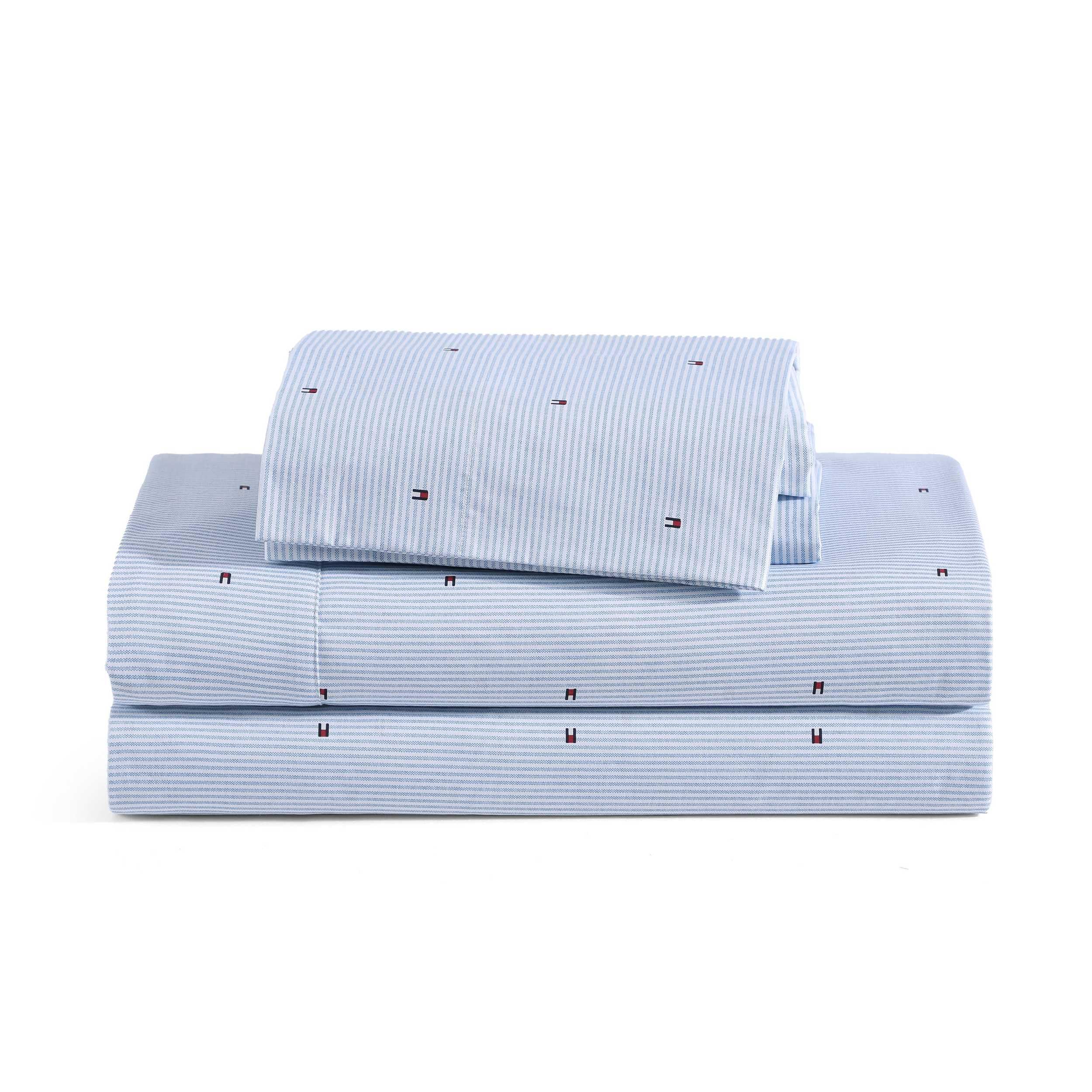 Tommy Hilfiger - Queen Bed Sheets, Crisp & Cool Cotton Percale Bedding with Matching Pillowcases, Lightweight Bed Set, Oeko-Tex Certified (Effortless Stripe Beige)