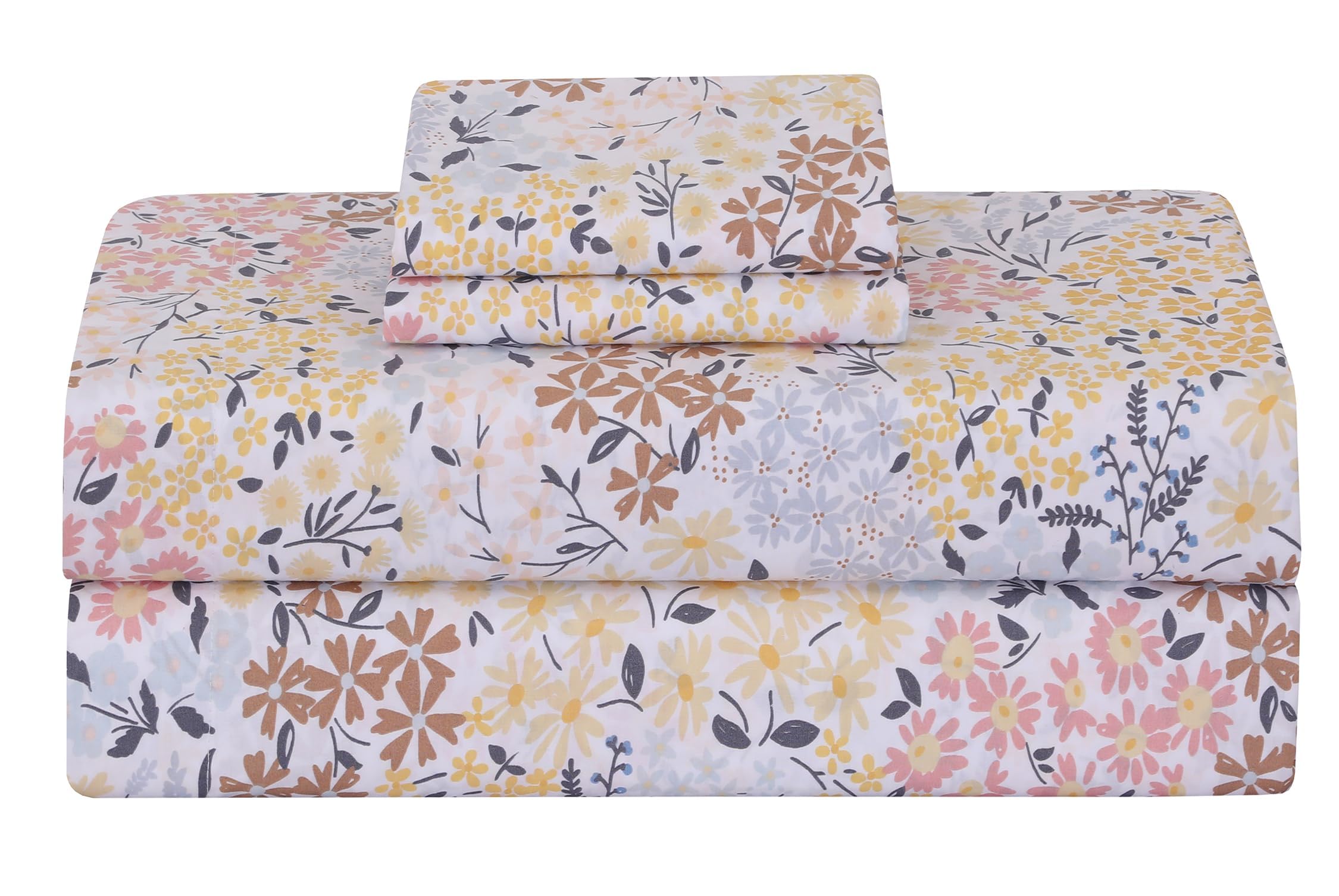 Feather & Stitch Softest 100% Cotton Sheets, 300 Thread Count Percale Weave Bedding, 16" Deep Pocket, Cooling Sheets, Breathable Bed Set, Hotel Premium Quality (Queen, Victorian Floral)