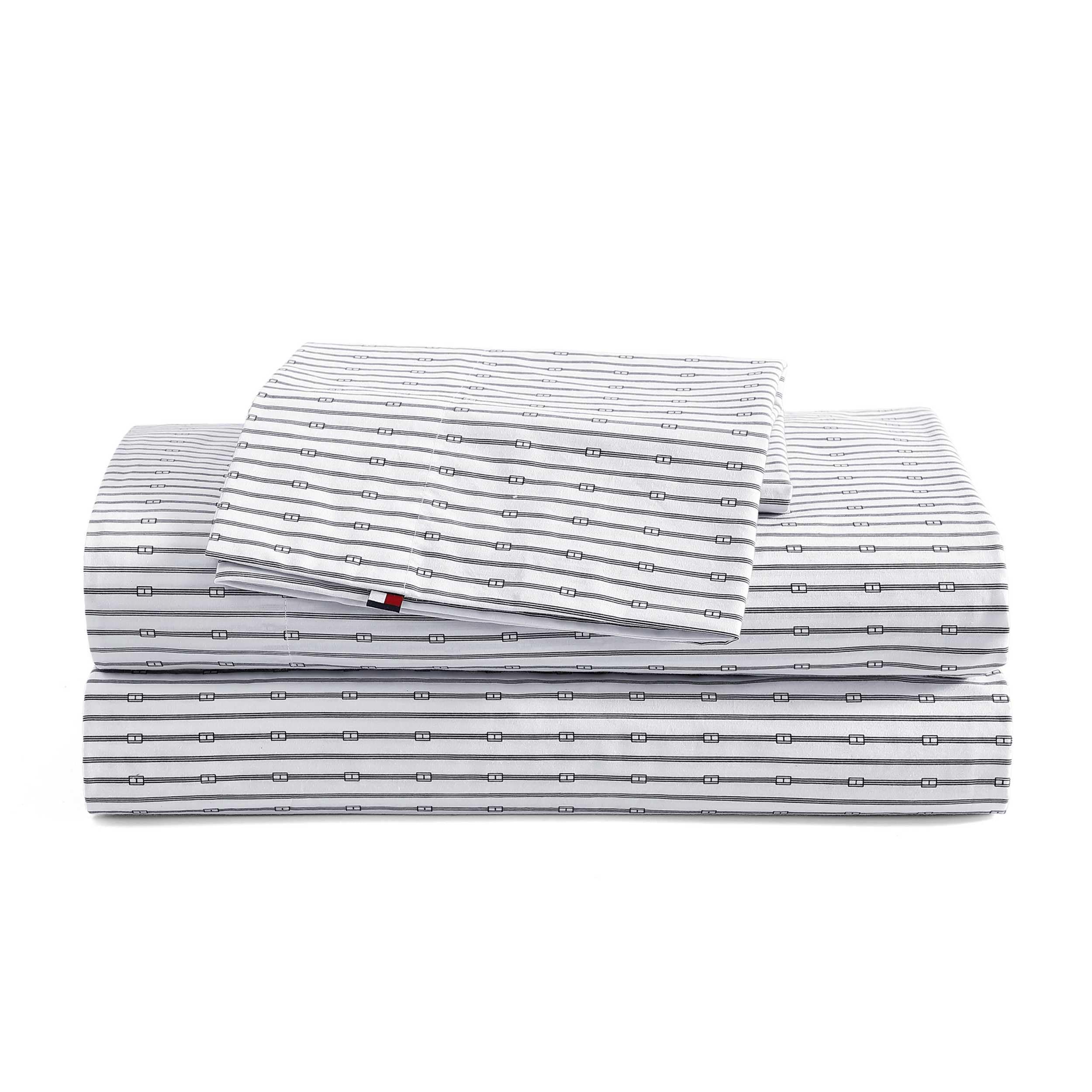 Tommy Hilfiger - Queen Bed Sheets, Crisp & Cool Cotton Percale Bedding with Matching Pillowcases, Lightweight Bed Set, Oeko-Tex Certified (Effortless Stripe Beige)