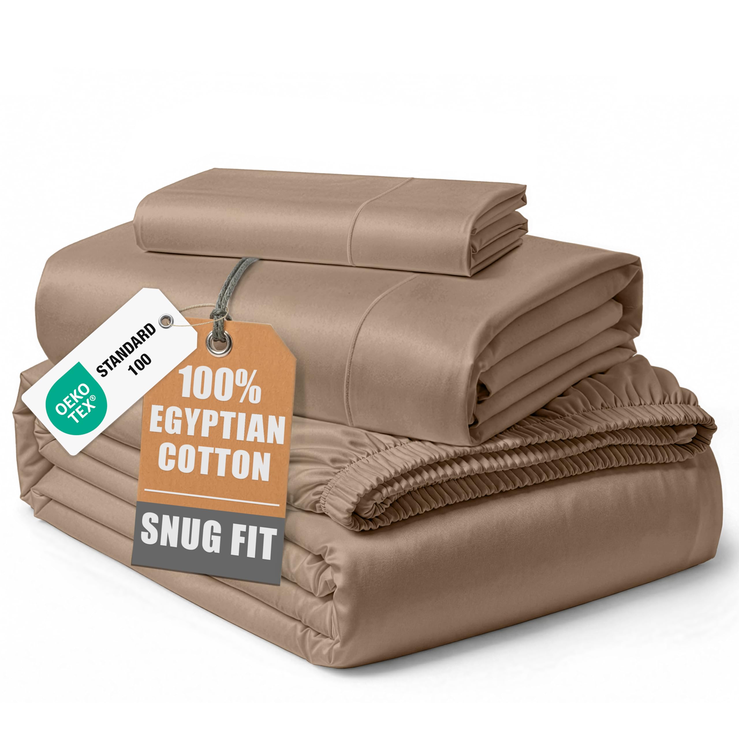 100% Egyptian Cotton Sheets Queen Size - Naturally Cooling & Breathable 4 Piece Silky Sateen Weave Queen Sheet Set, Ultra-Soft & Durable Hotel Luxury Sheets with 15" Snug Fit Deep Pockets - White
