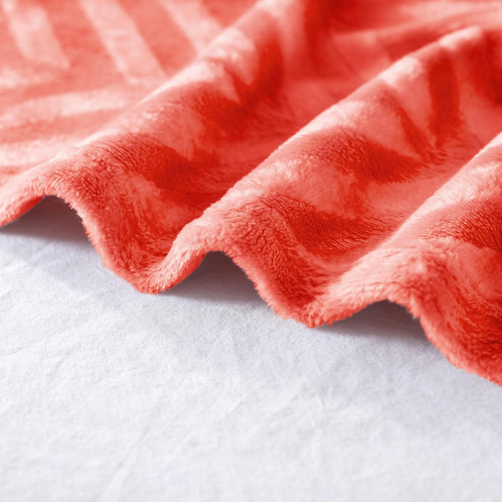 Whale Flotilla Flannel Fleece Throw Blanket for Couch Sofa Bed, Lightweight Breathable Soft Throws Plush Fluffy Chevron Design Decorative Blankets for All Season, 50x60 Inch, Coral
