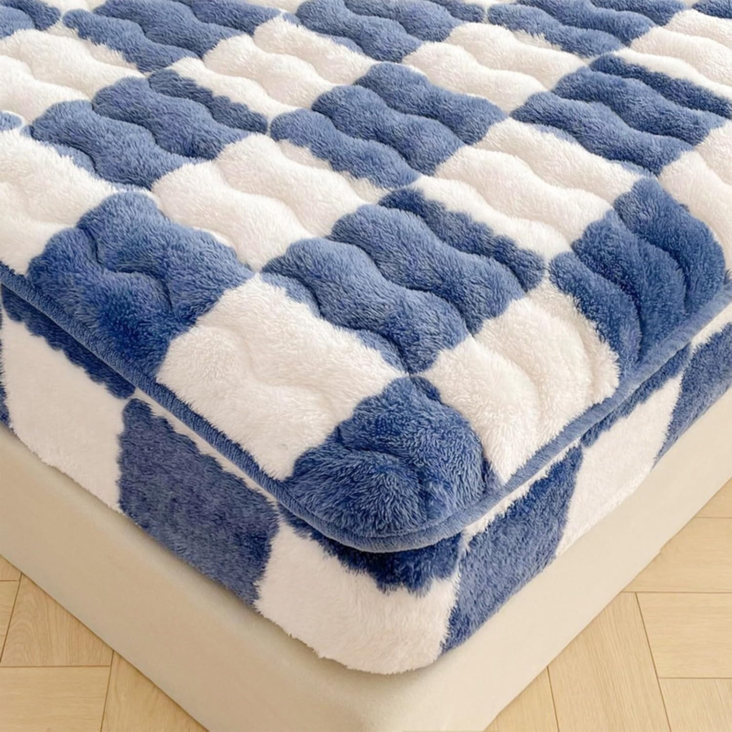 Coral Fleece Fitted Sheet with Two Pillowcases,Queen Size Super Soft Warm Plush Bed Sheets,12" Deep Pocket Single/Double Sheet,Suitable for Any Mattress(E,200x220cm)