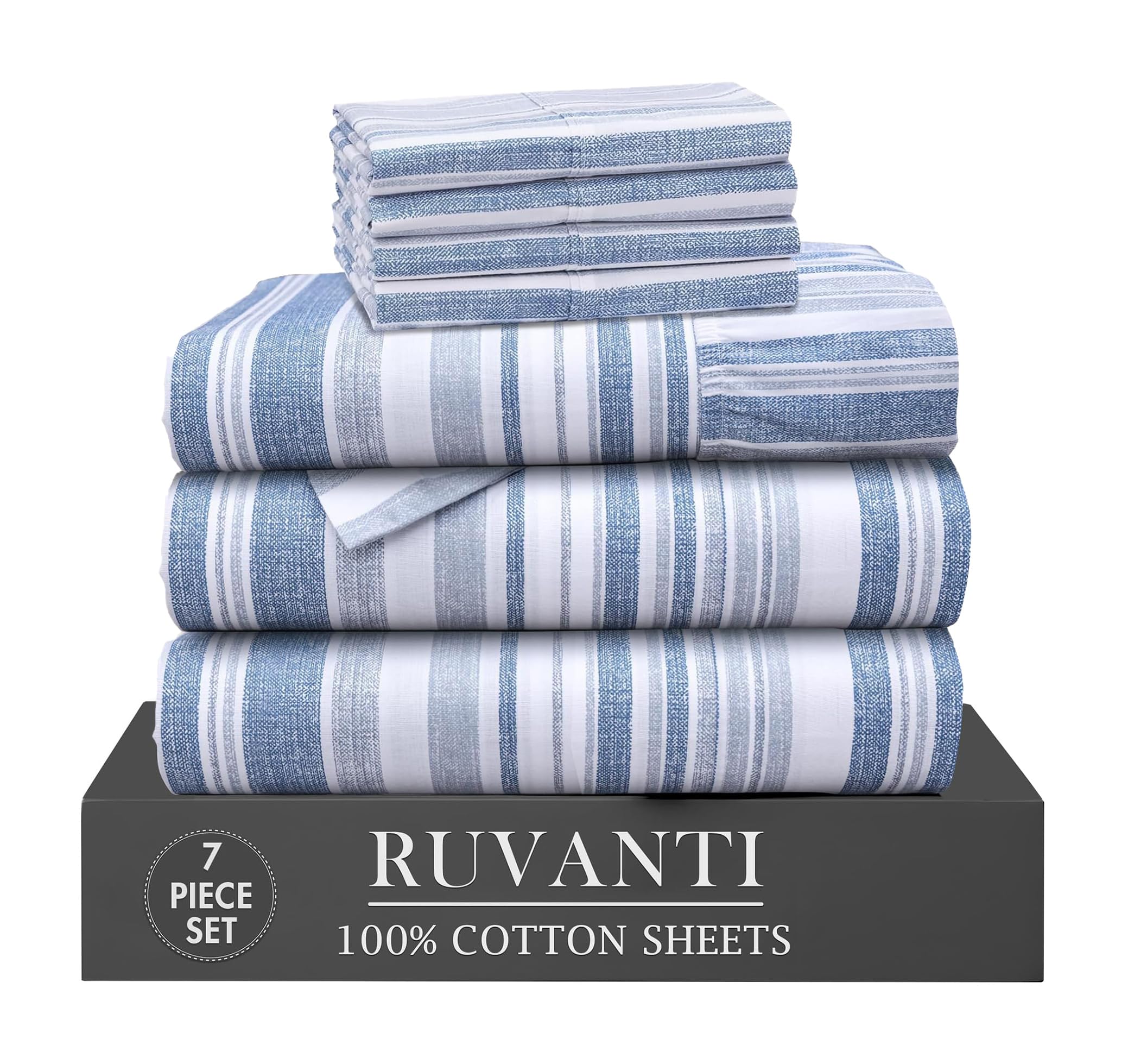 RUVANTI 6 Pcs Cotton Sheets - 100% Natural Cotton Soft, Lightweight & Breathable Crispy Percale Bed Sheets, Queen Sheet Set 16" Deep Pockets, Wild Flower
