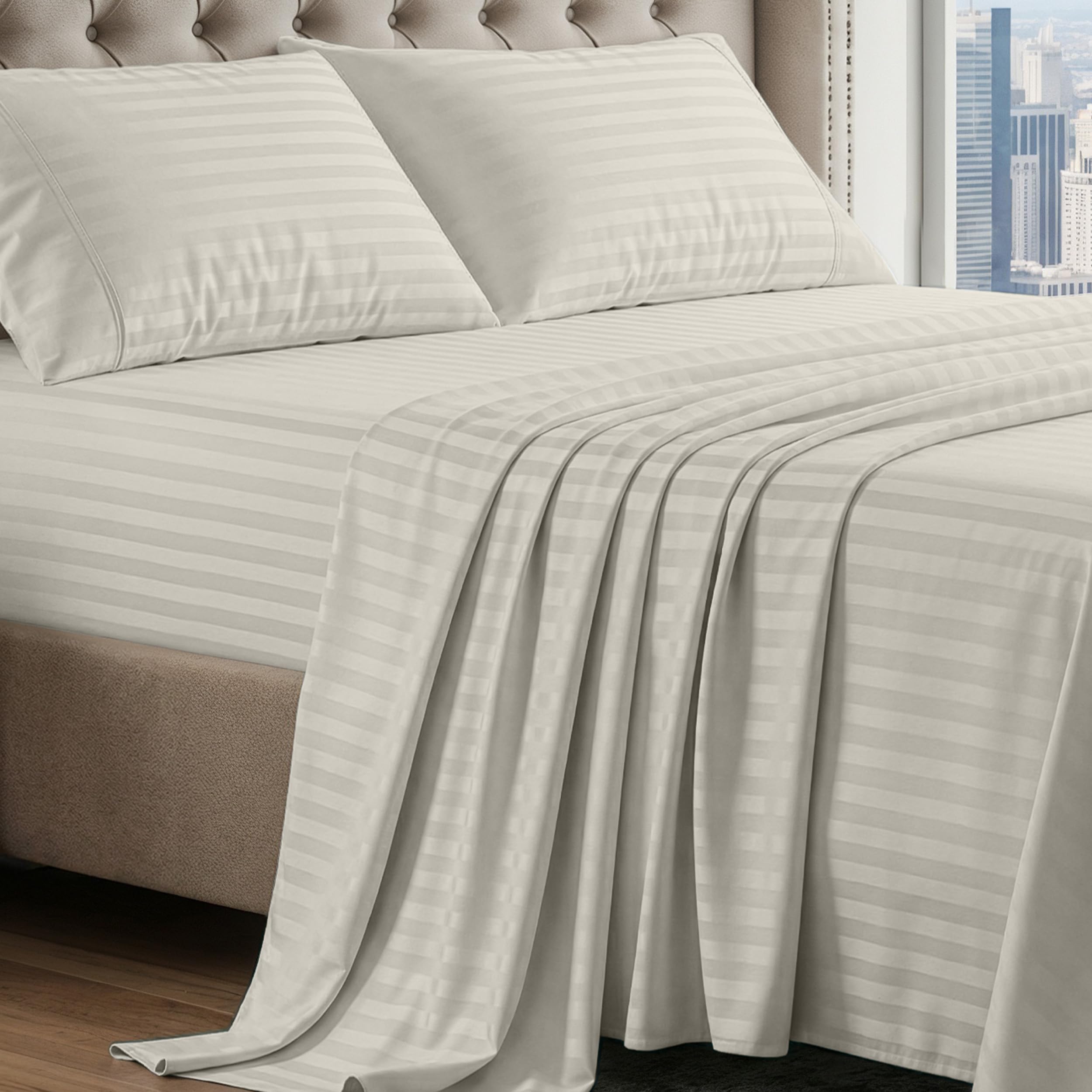 100% Egyptian Cotton Sheets Queen Size - Naturally Cooling & Breathable 4 Piece Silky Sateen Weave Queen Sheet Set, Ultra-Soft & Durable Hotel Luxury Sheets with 15" Snug Fit Deep Pockets - White