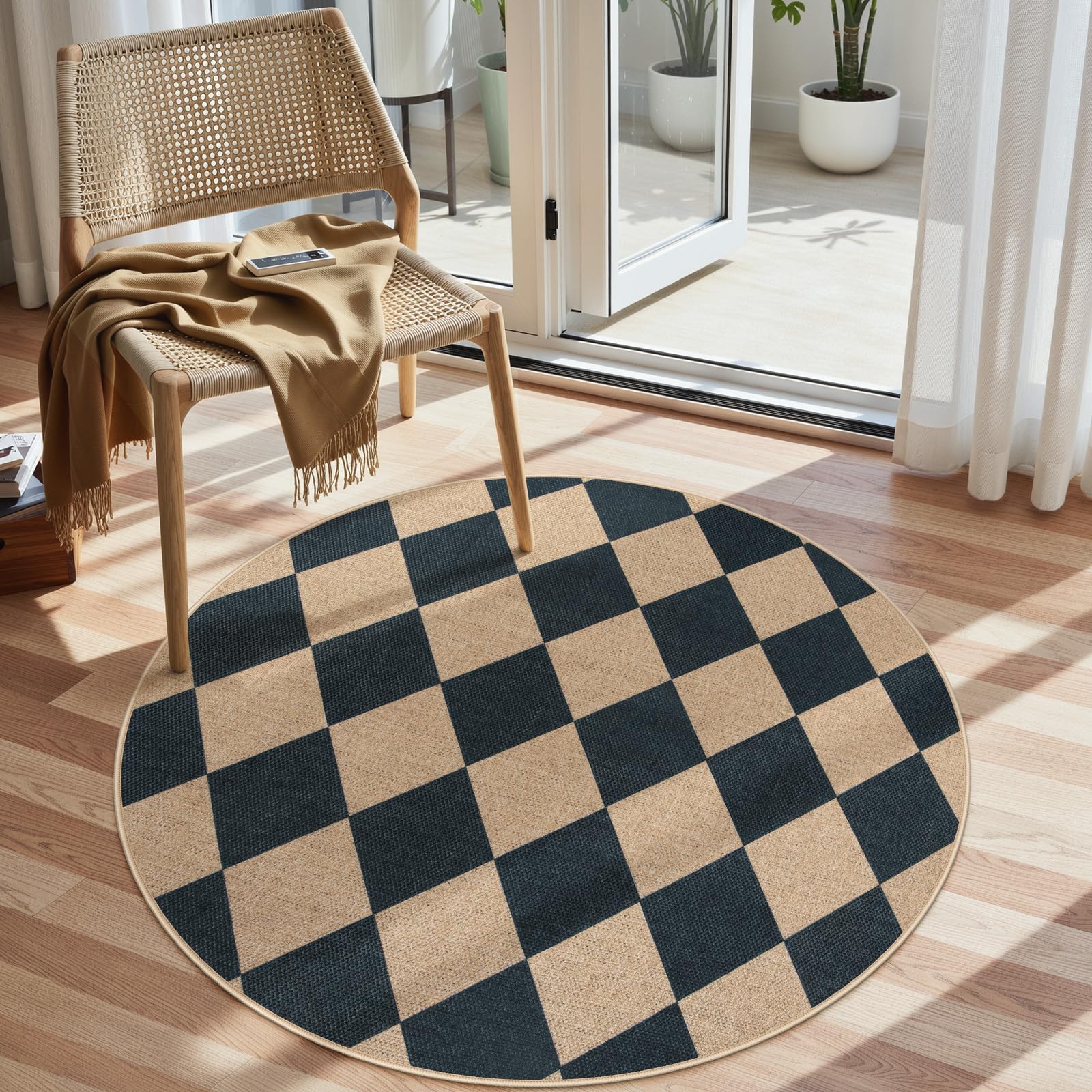 Lahome Colette Checkered Easy Jute Runner Rug, 2x8 Hallway Kitchen Runner Rug Non Slip Washable Outdoor Carpet for Entryway Indoor, Checkerboard Black Indoor Outdoor Carpet for Hallway 8ft Entry