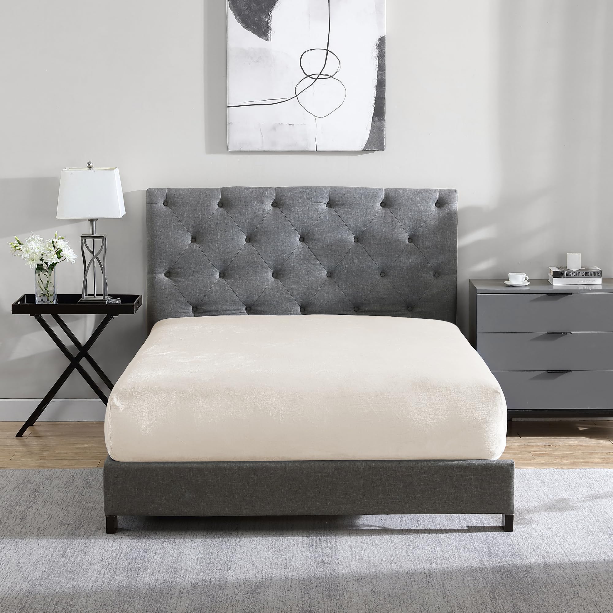 Cathay Home Full Plush Fur Fitted Sheet - Ultra Soft & Thick Plush Fur - All Season Cozy Warmth - 12" Deep Pocket Fitted Sheet Only (Full, Blush)