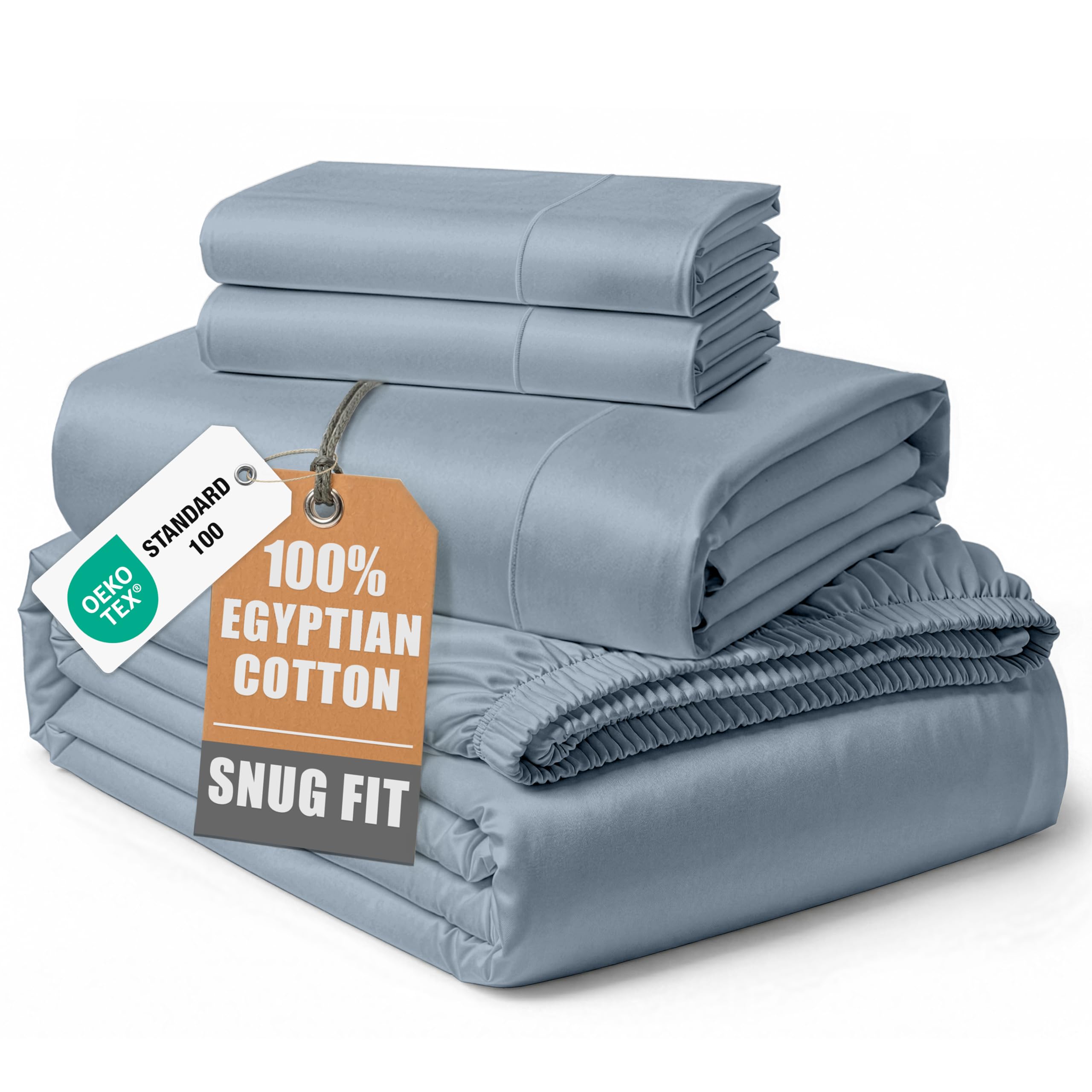 100% Egyptian Cotton Sheets Queen Size - Naturally Cooling & Breathable 4 Piece Silky Sateen Weave Queen Sheet Set, Ultra-Soft & Durable Hotel Luxury Sheets with 15" Snug Fit Deep Pockets - White