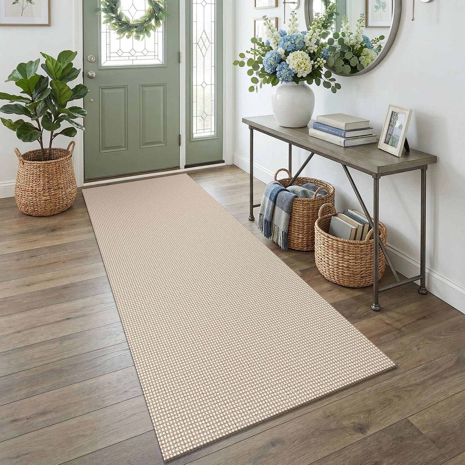 EARTHALL Woven Runner Rug 2x5 Ft Washable Runners for Hallways Cotton Non Slip Rubber Backed Kitchen Runner Braided Indoor Floor Carpet for Entryway, Hallway, Kitchen, Bedroom, Orange/Tan/Brown