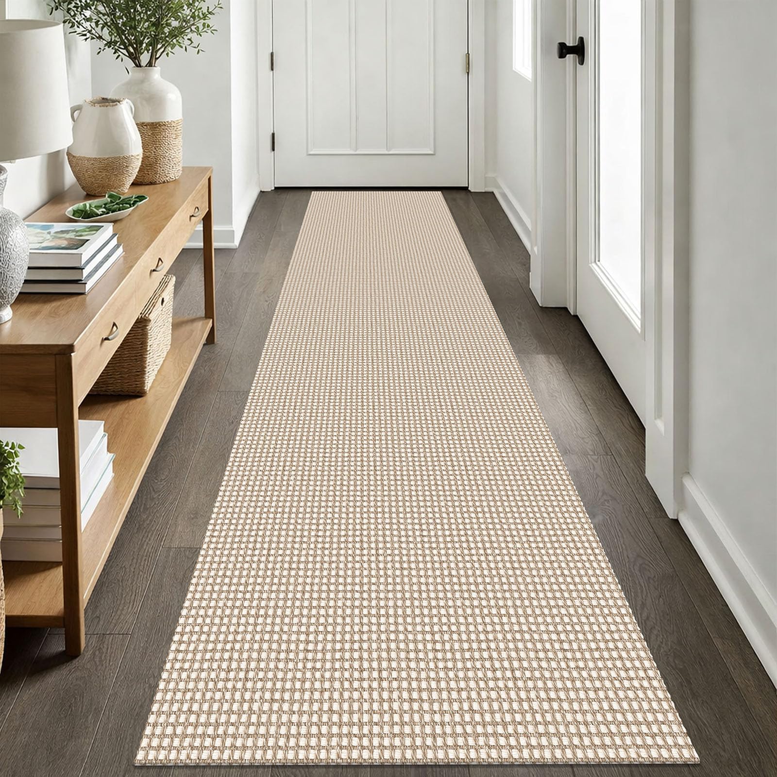 EARTHALL Woven Runner Rug 2x5 Ft Washable Runners for Hallways Cotton Non Slip Rubber Backed Kitchen Runner Braided Indoor Floor Carpet for Entryway, Hallway, Kitchen, Bedroom, Orange/Tan/Brown