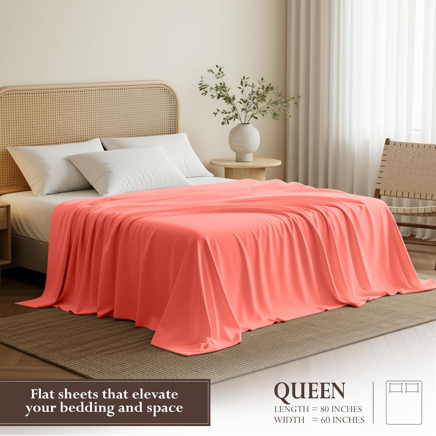 Utopia Bedding Flat Sheet - 1 Pack (Queen, Coral) - Soft Brushed Microfiber Fabric - Shrinkage & Fade Resistant Top Sheet - Easy Care Bed Sheet
