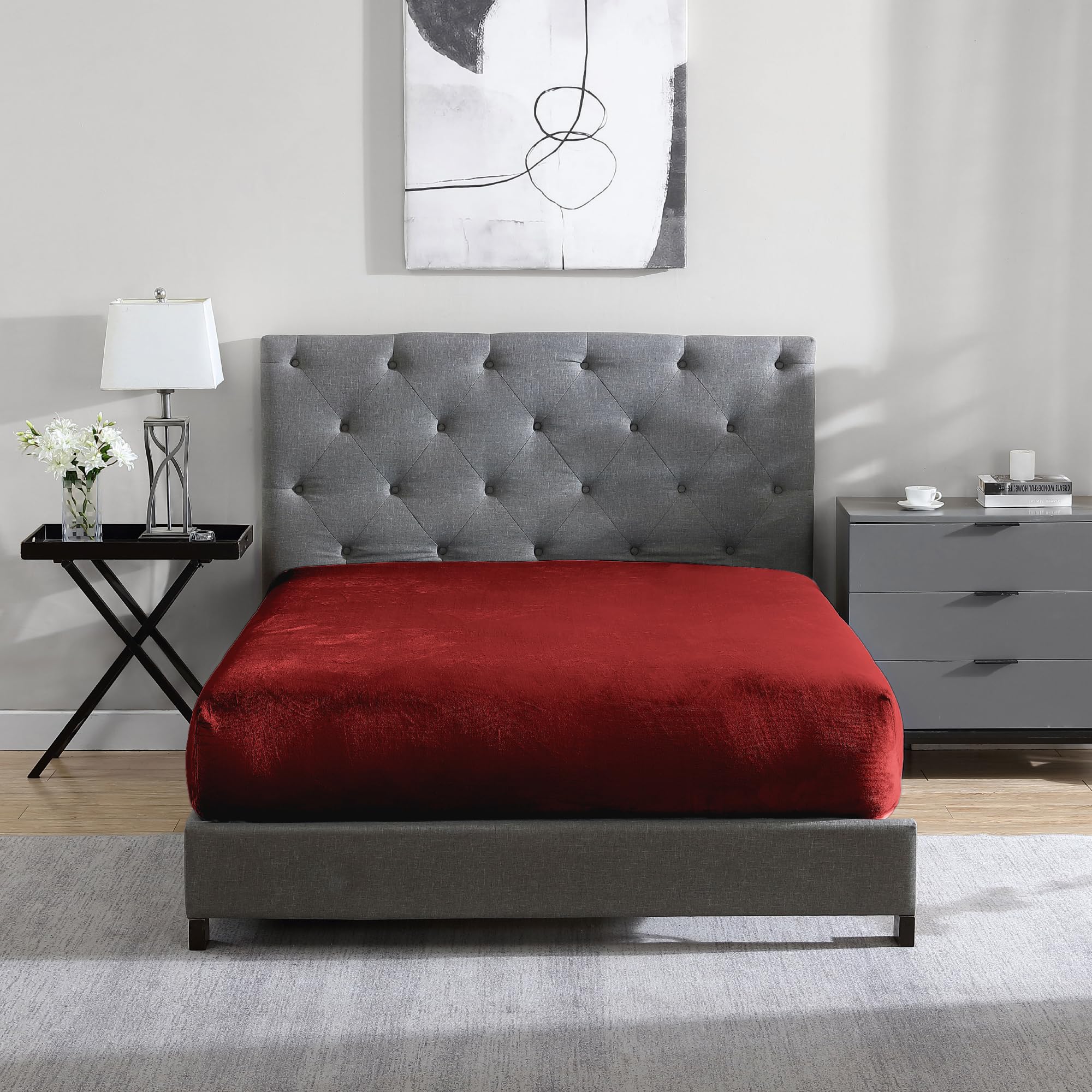 Cathay Home Full Plush Fur Fitted Sheet - Ultra Soft & Thick Plush Fur - All Season Cozy Warmth - 12" Deep Pocket Fitted Sheet Only (Full, Blush)