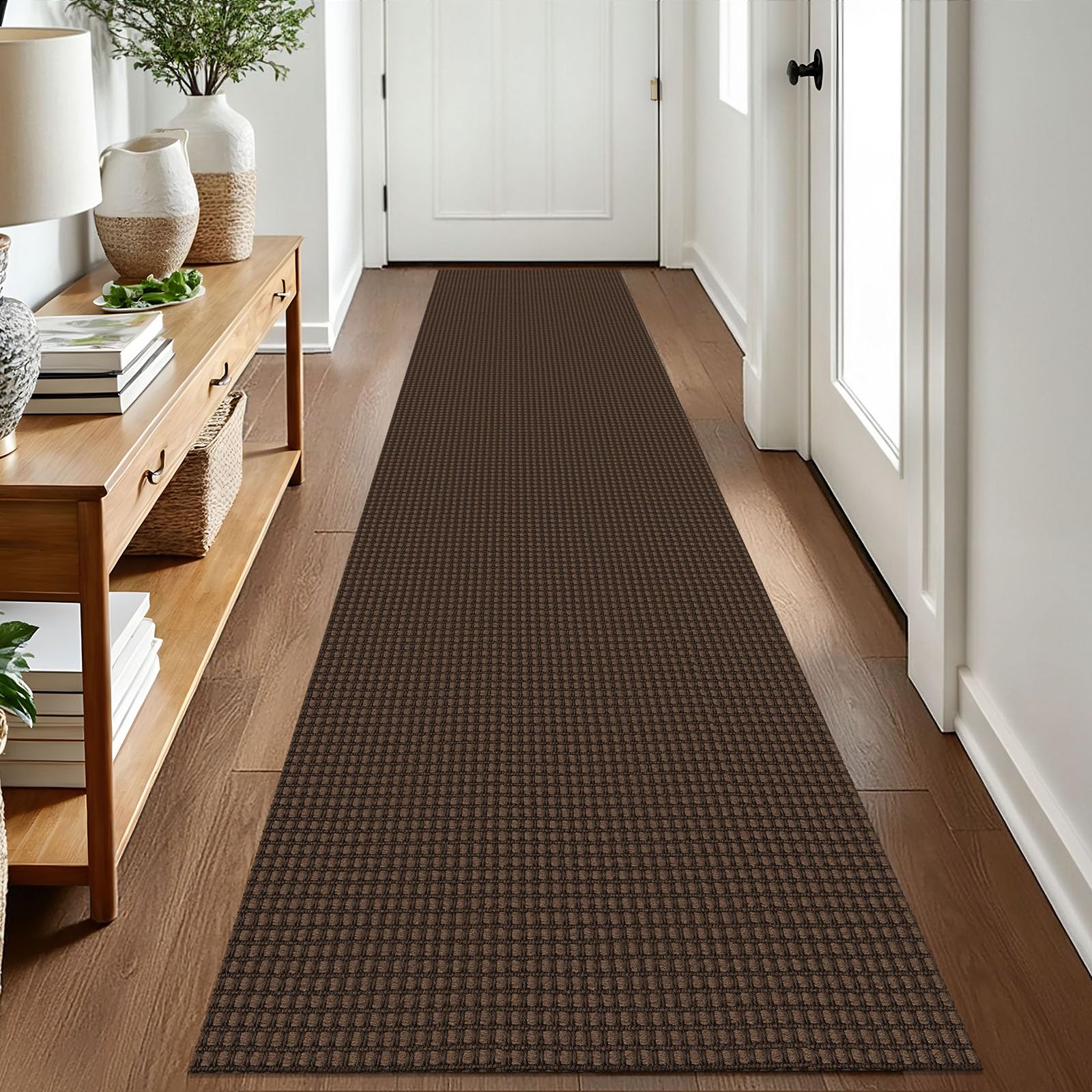 EARTHALL Woven Runner Rug 2x5 Ft Washable Runners for Hallways Cotton Non Slip Rubber Backed Kitchen Runner Braided Indoor Floor Carpet for Entryway, Hallway, Kitchen, Bedroom, Orange/Tan/Brown