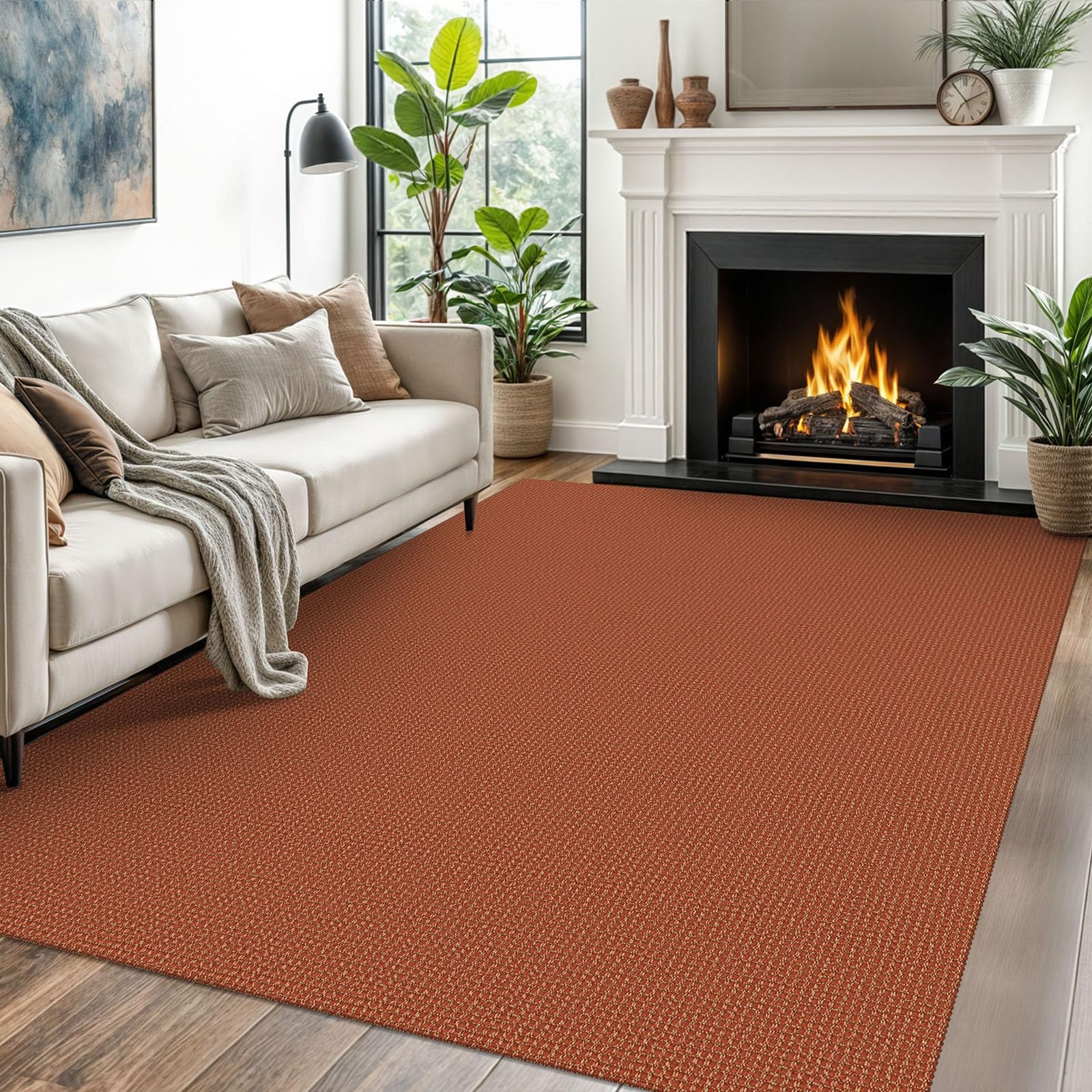 EARTHALL Woven Runner Rug 2x5 Ft Washable Runners for Hallways Cotton Non Slip Rubber Backed Kitchen Runner Braided Indoor Floor Carpet for Entryway, Hallway, Kitchen, Bedroom, Orange/Tan/Brown