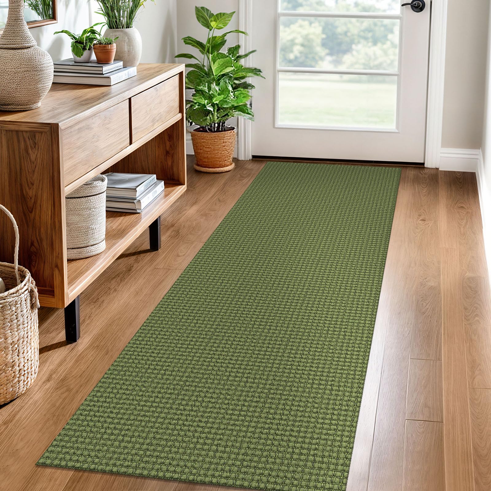 EARTHALL Woven Runner Rug 2x5 Ft Washable Runners for Hallways Cotton Non Slip Rubber Backed Kitchen Runner Braided Indoor Floor Carpet for Entryway, Hallway, Kitchen, Bedroom, Orange/Tan/Brown