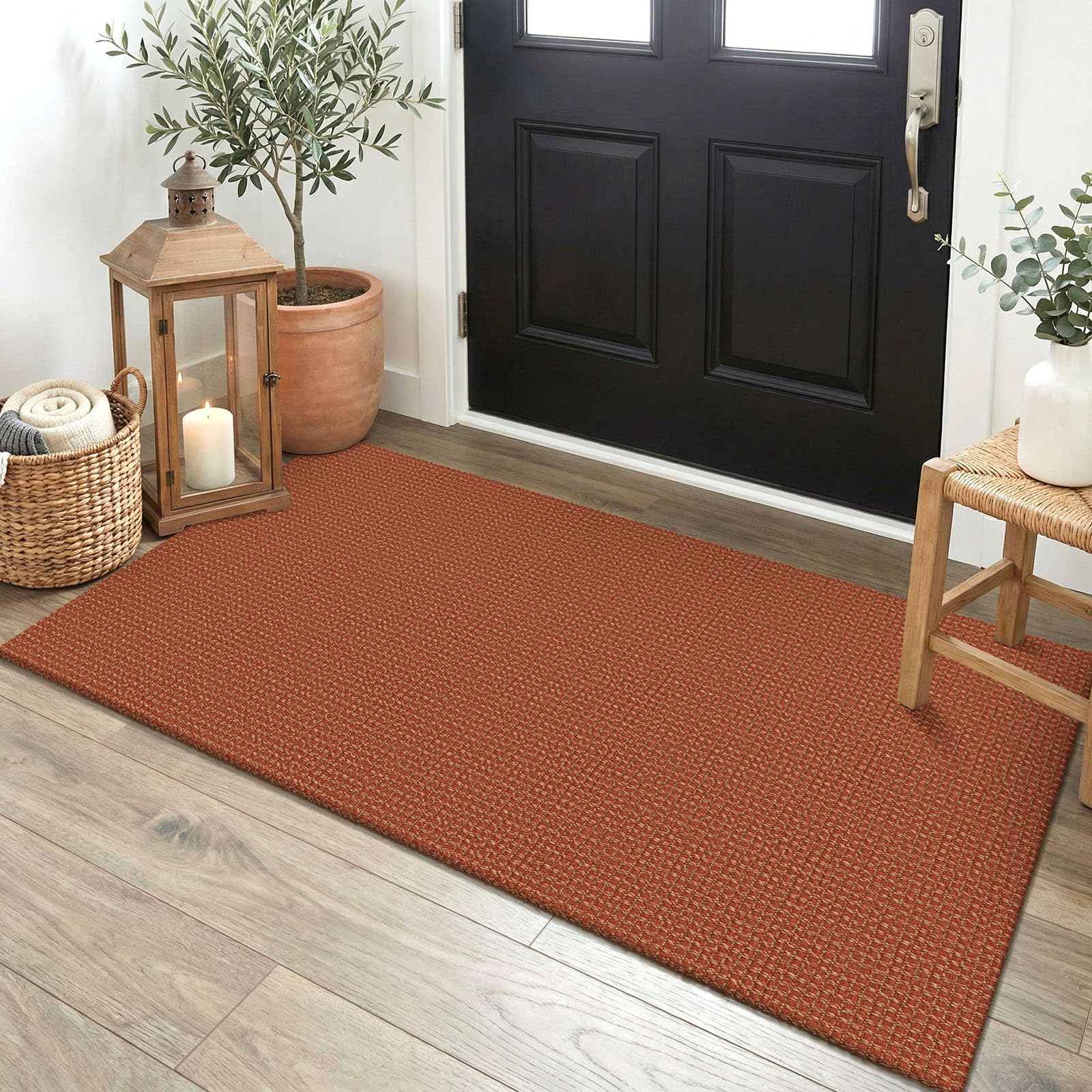 EARTHALL Woven Runner Rug 2x5 Ft Washable Runners for Hallways Cotton Non Slip Rubber Backed Kitchen Runner Braided Indoor Floor Carpet for Entryway, Hallway, Kitchen, Bedroom, Orange/Tan/Brown