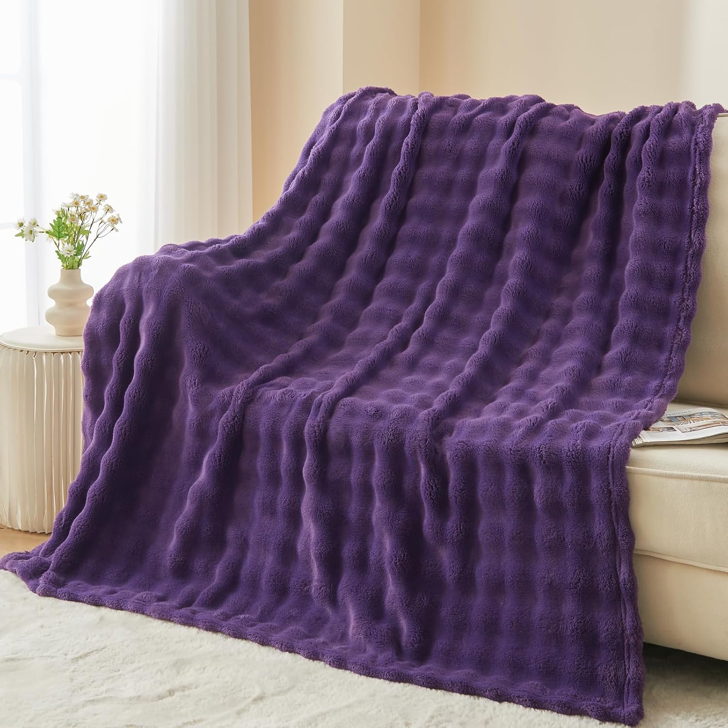 NEWCOSPLAY Throw Blanket for Couch Coral Pink Super Soft Flannel Fleece 3D Bubble Lightweight Bed Blanket All Season Use (Coral Pink, Throw(50"x60"))