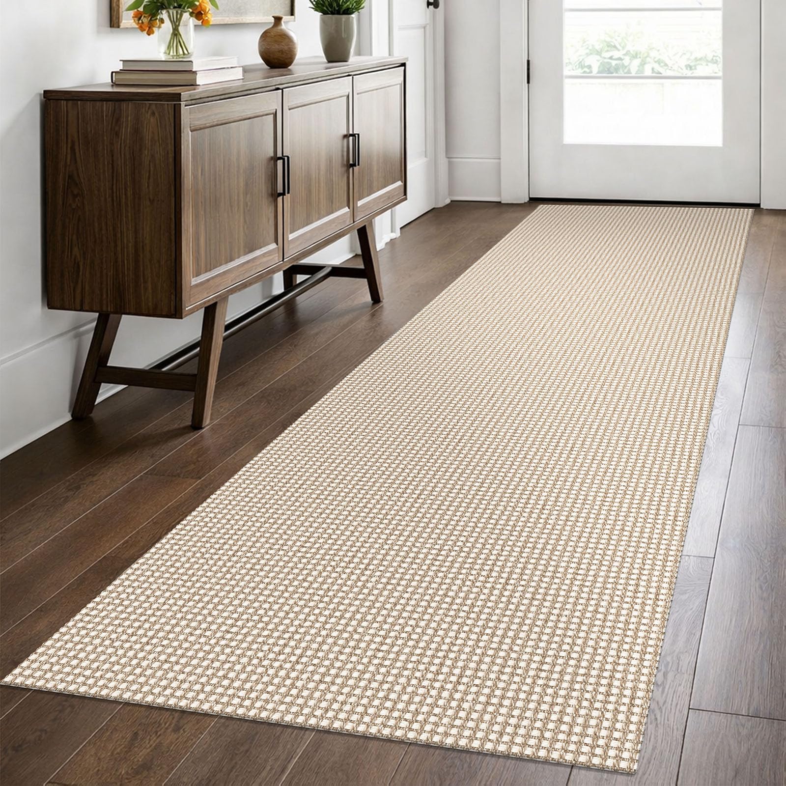 EARTHALL Woven Runner Rug 2x5 Ft Washable Runners for Hallways Cotton Non Slip Rubber Backed Kitchen Runner Braided Indoor Floor Carpet for Entryway, Hallway, Kitchen, Bedroom, Orange/Tan/Brown
