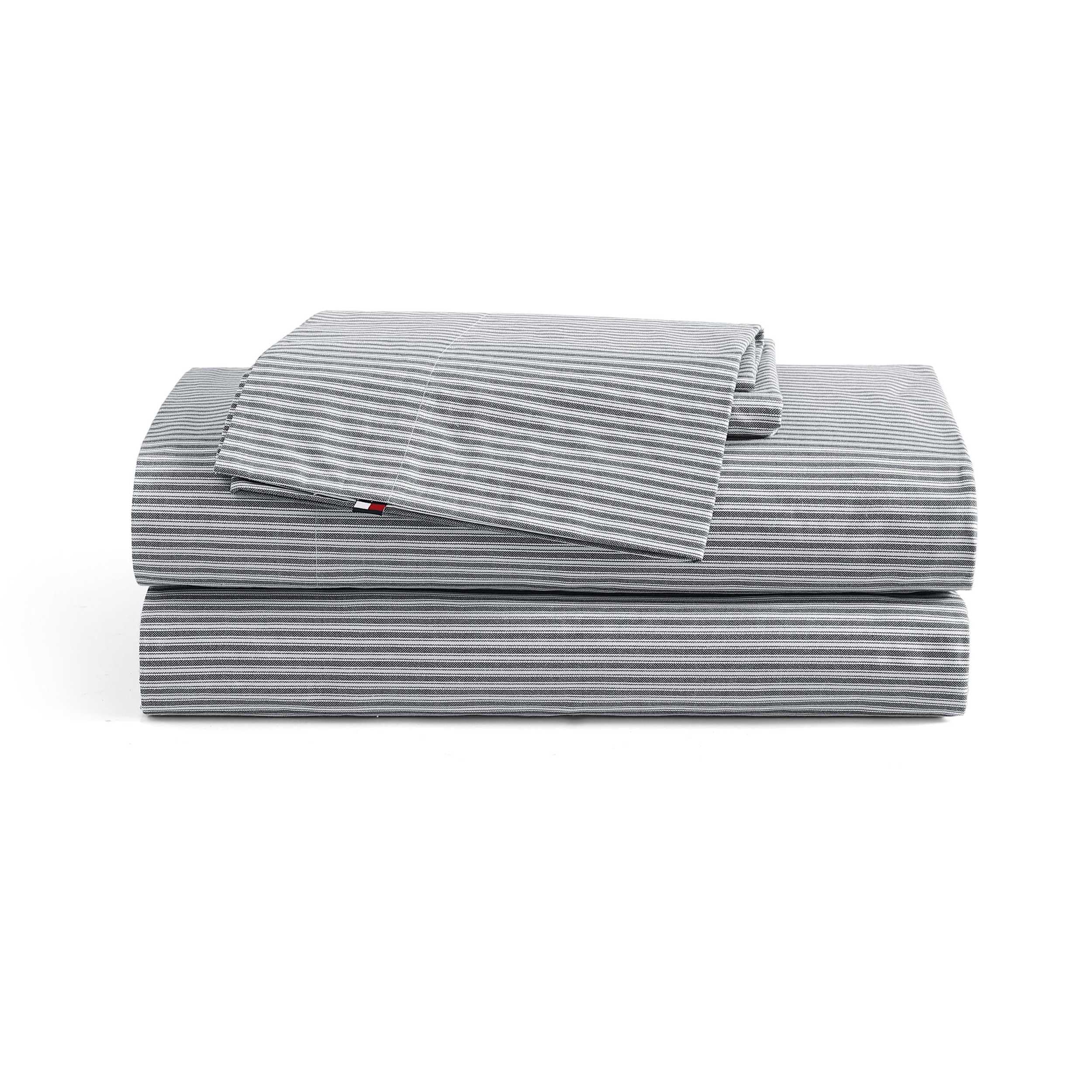 Tommy Hilfiger - Queen Bed Sheets, Crisp & Cool Cotton Percale Bedding with Matching Pillowcases, Lightweight Bed Set, Oeko-Tex Certified (Effortless Stripe Beige)