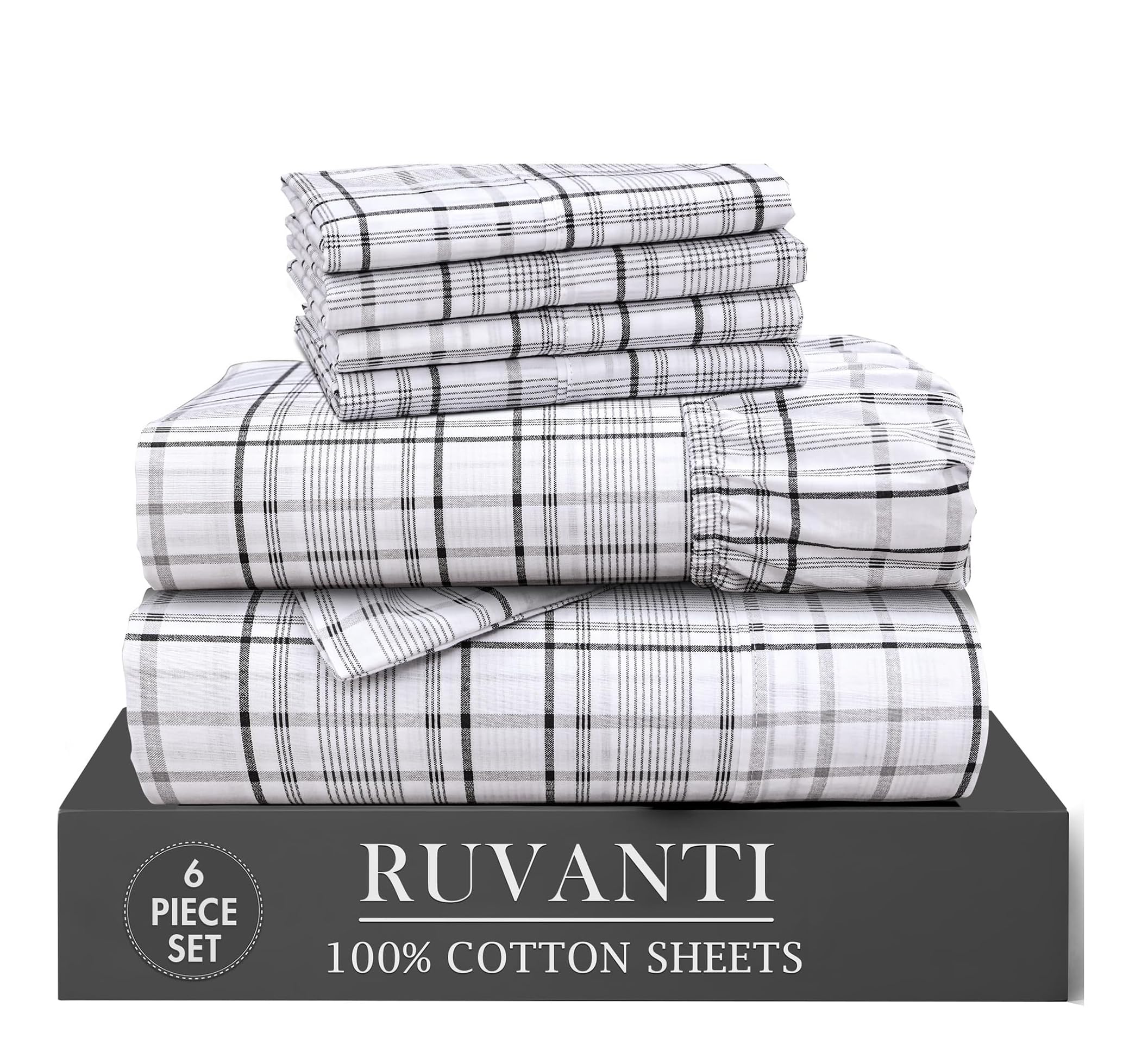 RUVANTI 6 Pcs Cotton Sheets - 100% Natural Cotton Soft, Lightweight & Breathable Crispy Percale Bed Sheets, Queen Sheet Set 16" Deep Pockets, Wild Flower