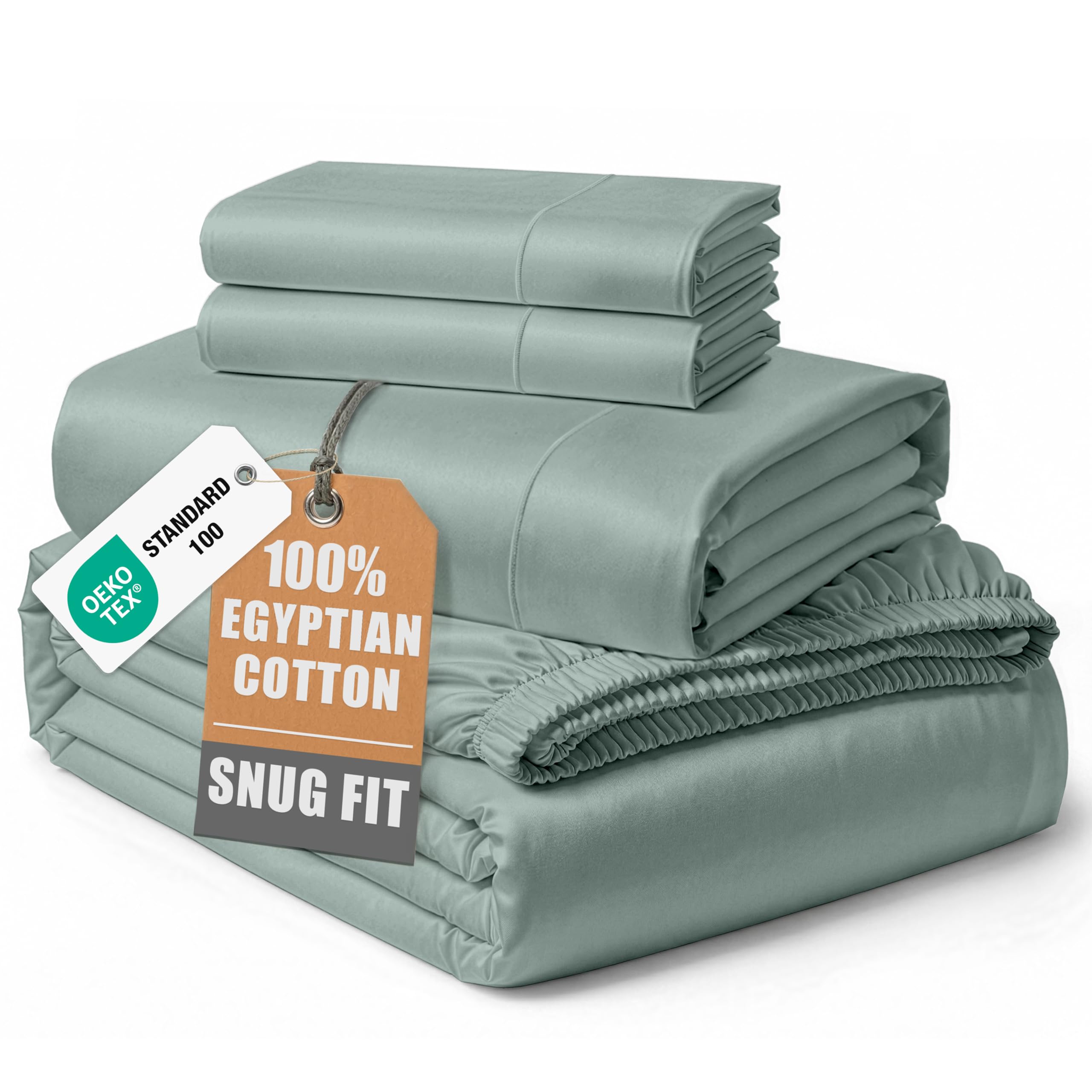 100% Egyptian Cotton Sheets Queen Size - Naturally Cooling & Breathable 4 Piece Silky Sateen Weave Queen Sheet Set, Ultra-Soft & Durable Hotel Luxury Sheets with 15" Snug Fit Deep Pockets - White