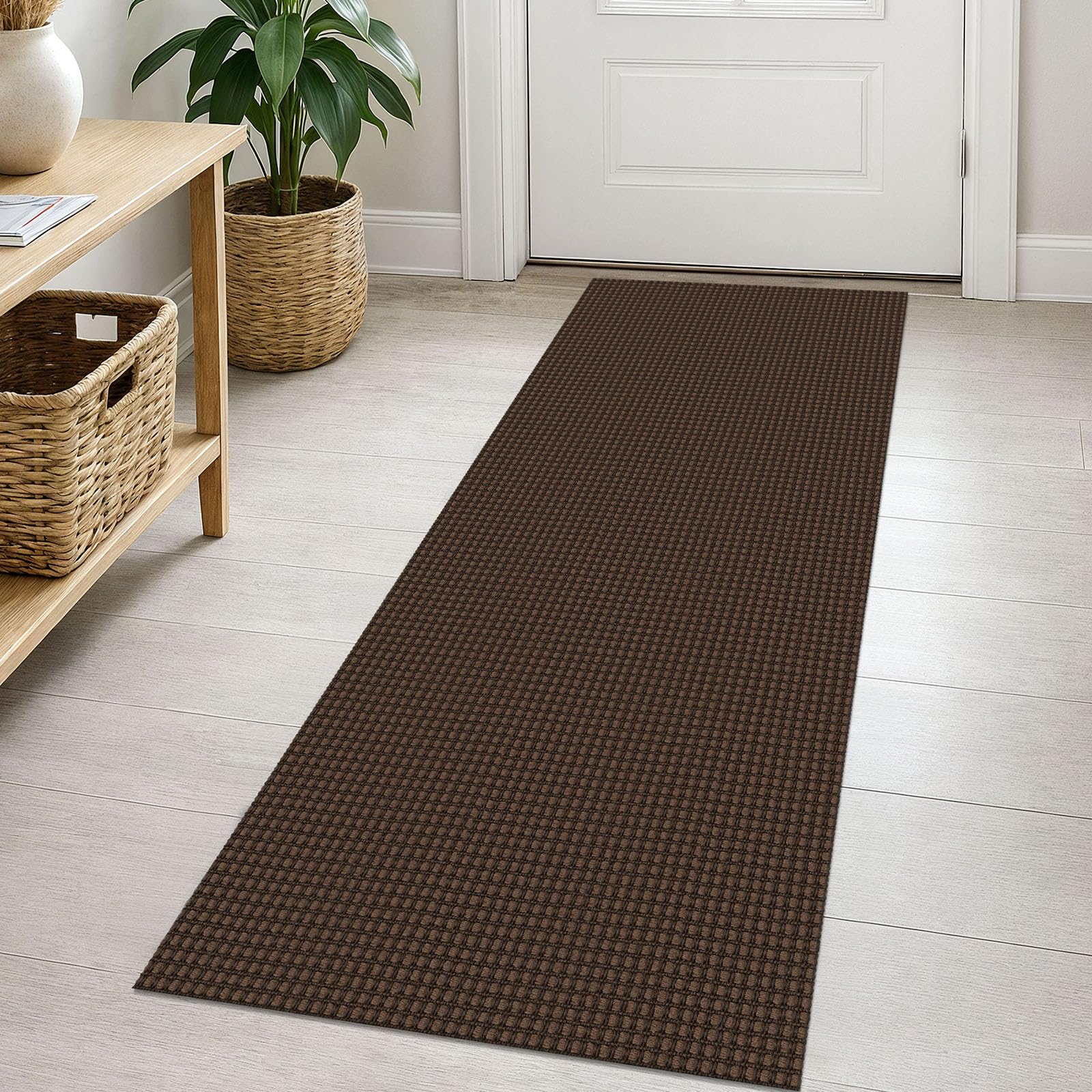 EARTHALL Woven Runner Rug 2x5 Ft Washable Runners for Hallways Cotton Non Slip Rubber Backed Kitchen Runner Braided Indoor Floor Carpet for Entryway, Hallway, Kitchen, Bedroom, Orange/Tan/Brown