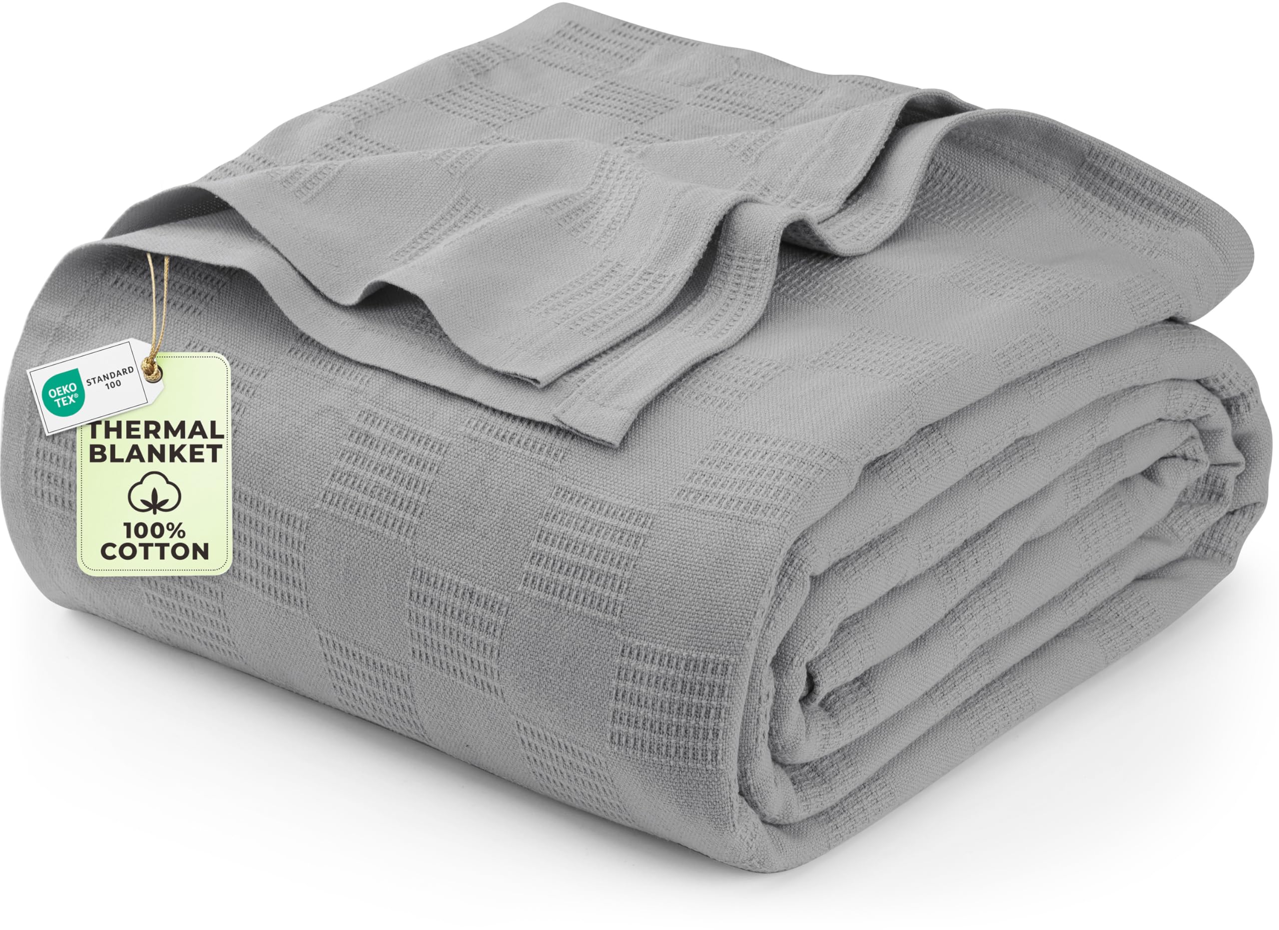 Utopia Bedding 100% Cotton Thermal Blanket Smoke Gray Queen Size Soft, Lightweight, Breathable, Cozy Spring and Summer Blankets for Bed, Home Room Decor Gifts for Women and Men (90x90 Inches)